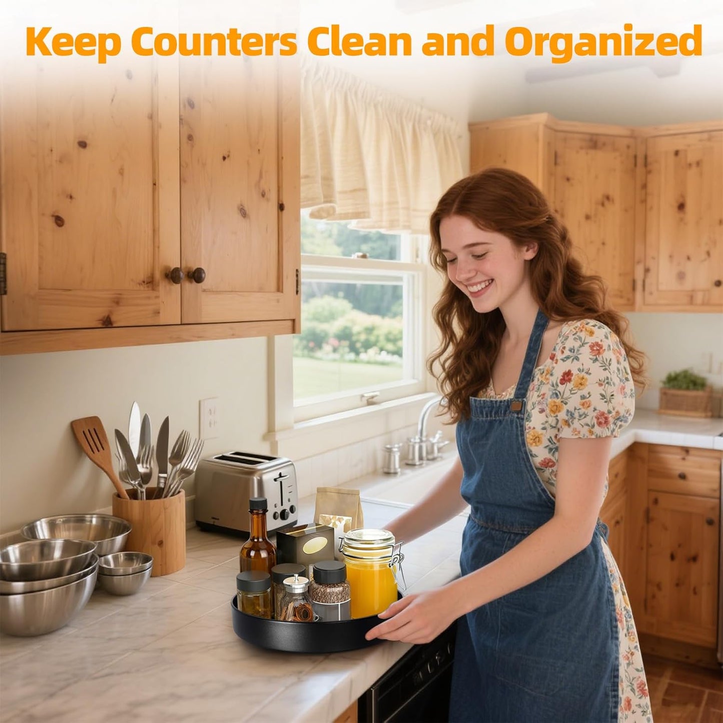 Metal Lazy Susan Organizer, 8.7 Inch Anti-Rust Turntable for Cabinet, Kitchen, Dining Table, Bathroom – Rotating Spice Rack, Spinner Storage, Round Carousel Organizer for Countertop Black