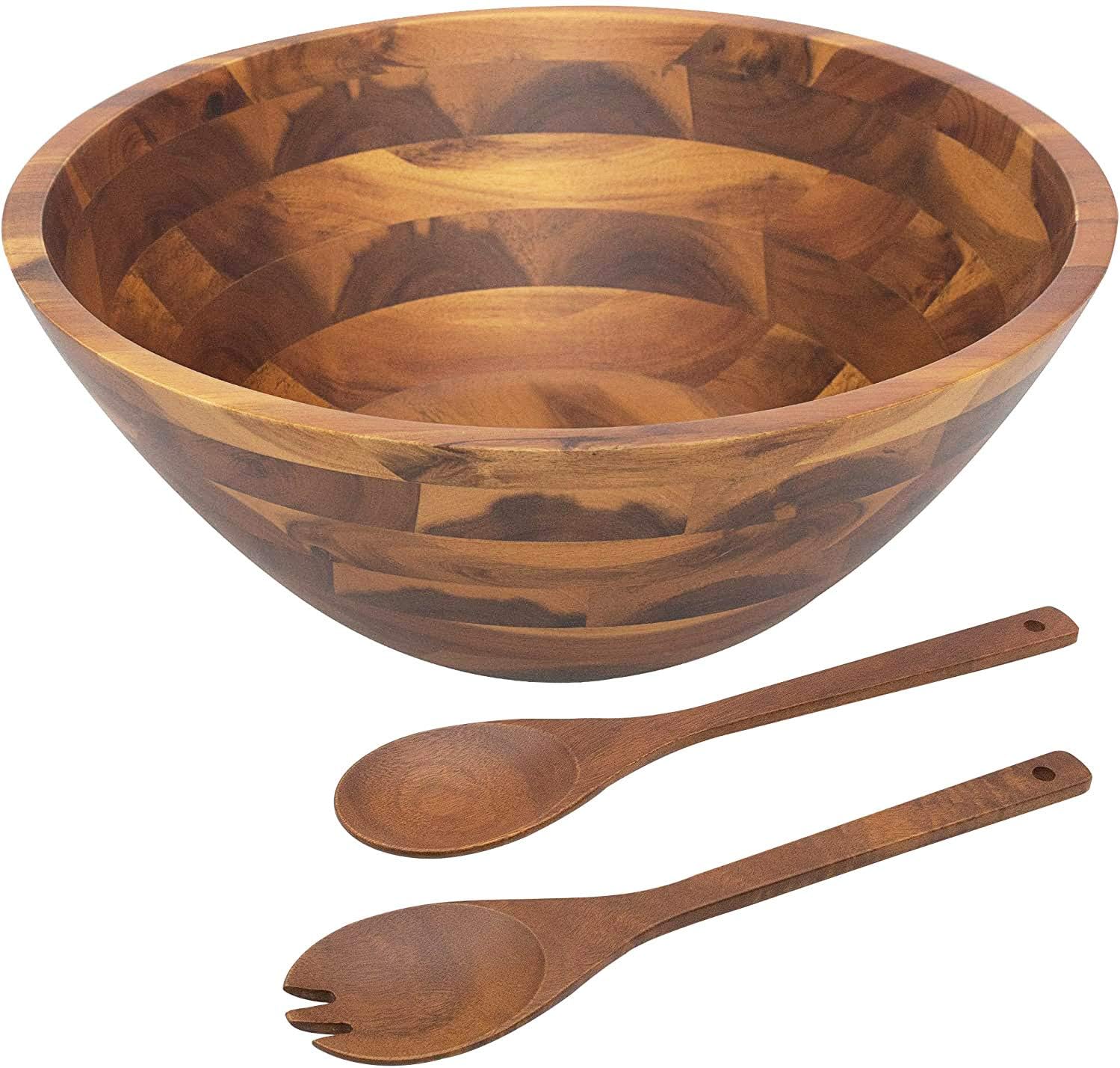 AIDEA Acacia Wood Salad Bowl Set with Serving Utensils - Thumbnail 3
