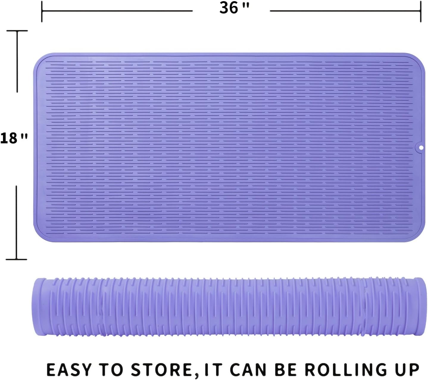 Silicone Dish Drying Mat for Multiple Usage,Easy clean,Eco-friendly,Heat-resistant Silicone Mat for Kitchen Counter or Sink,Refrigerator or Drawer Liner Light Purple 5XL 36inches x 18inches