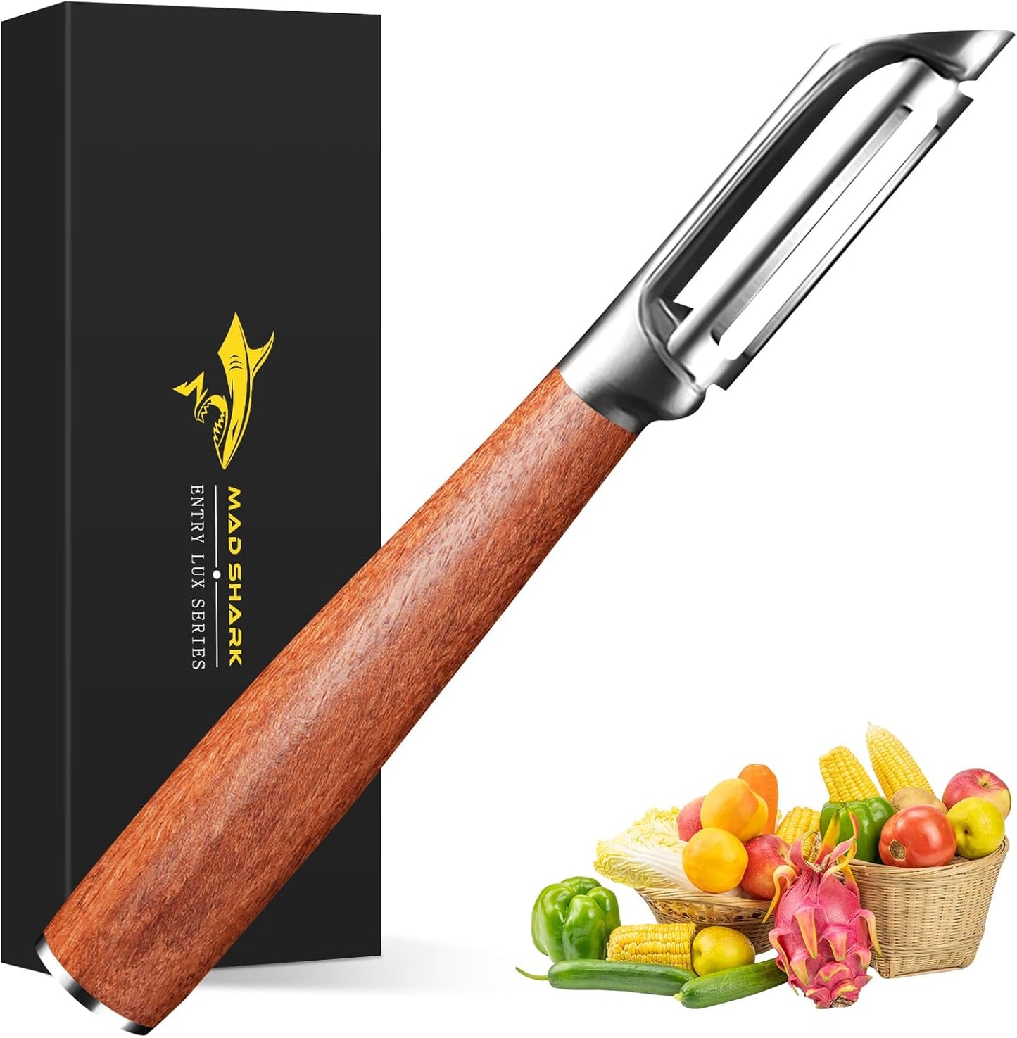 MAD SHARK Ultra Sharp Potato Peelers for Kitchen,Vegetable Peeler,Fruit Peeler Easy to Use Rosewood I Peeler Non-Slip Ergonomic Grips for Carrot, Veggie,Cucumber, Apple(3 Years Warranty)