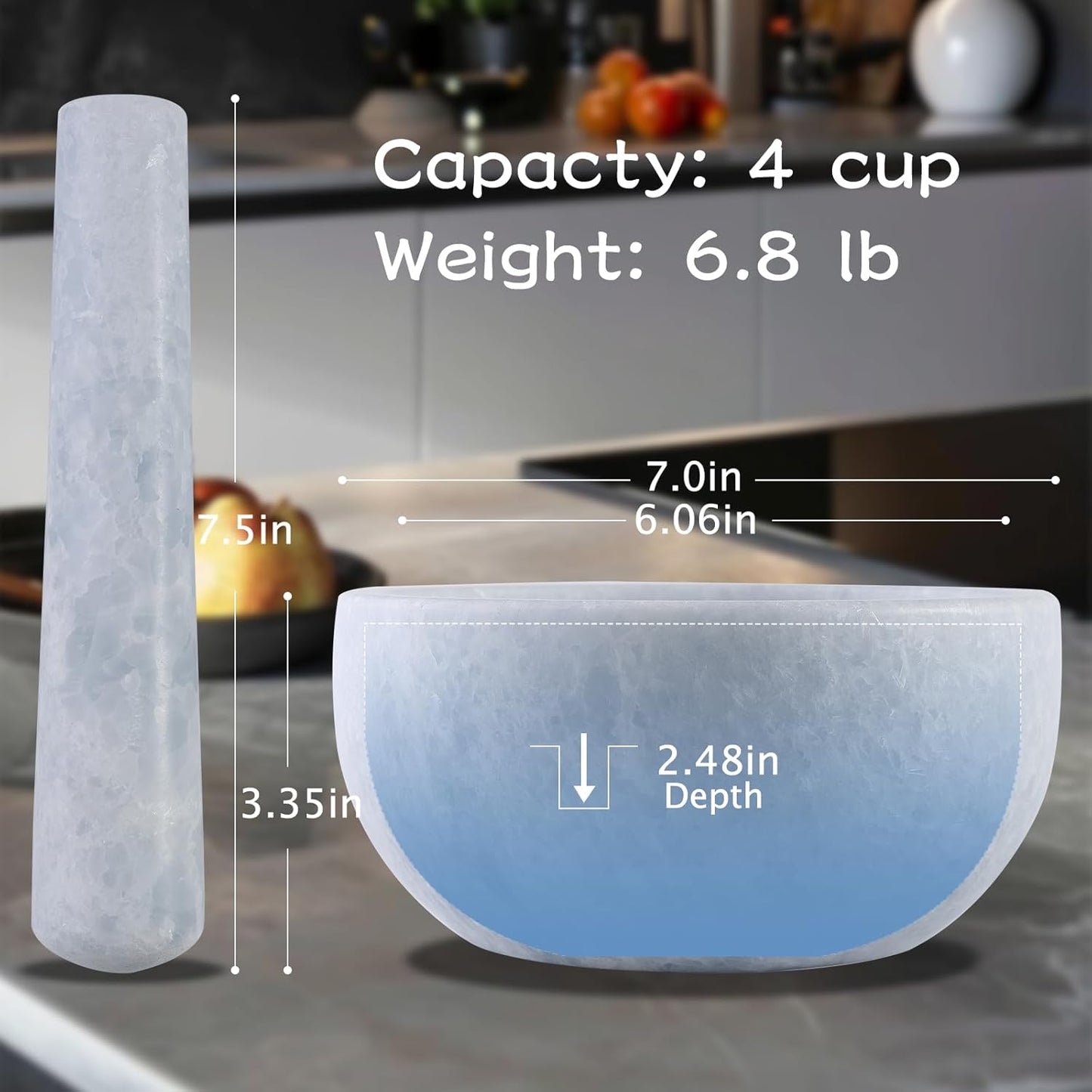 Koville Luxury Marble Mortar and Pestle Set, 7" -4 Cups Big Grinder Bowl for Guacamole, Salsa, Pill Crusher, Spice, Herb, Garlic, Nut, Heavy Duty Grinder for Kitchen(Namib Sky)