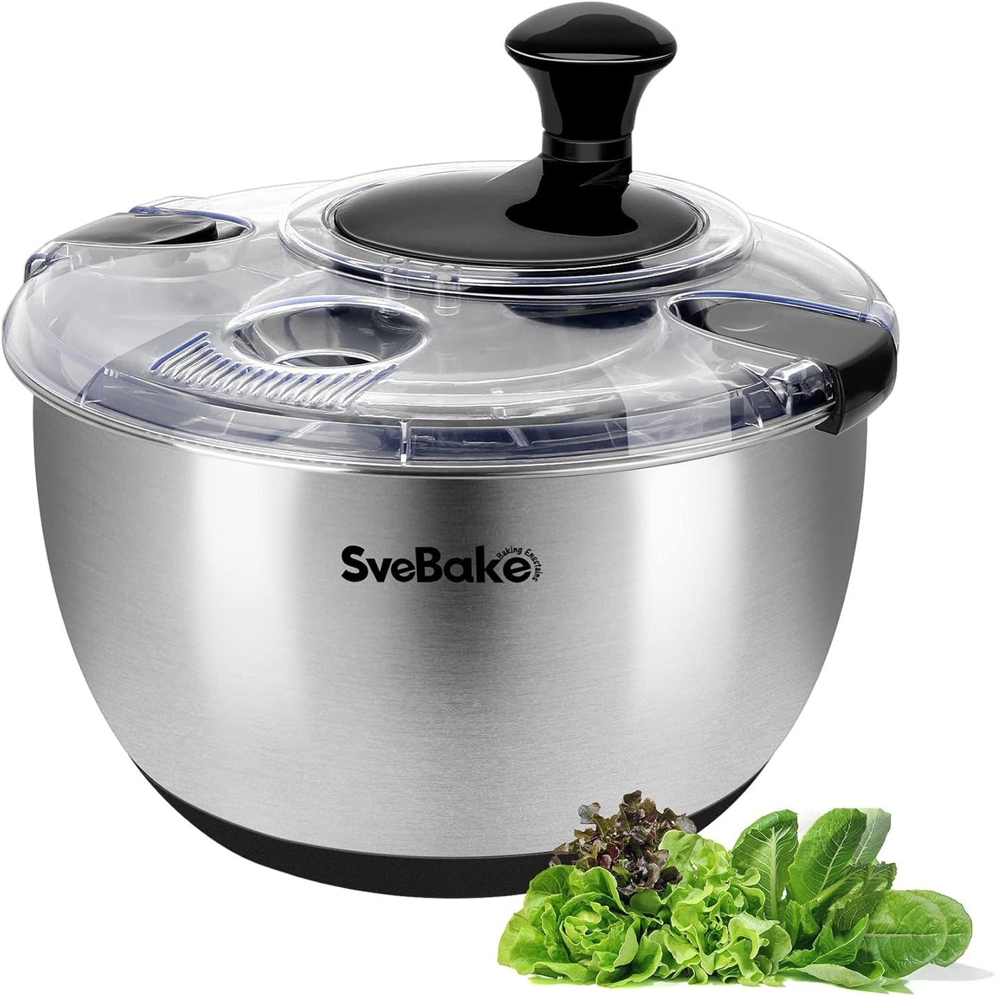 Stainless Steel Salad Spinner, 4.2 Qt Vegetable Washer, BPA-Free Lettuce Dryer with Crank Design, Dishwasher Safe, Non-Slip Base - Transparent Lid
