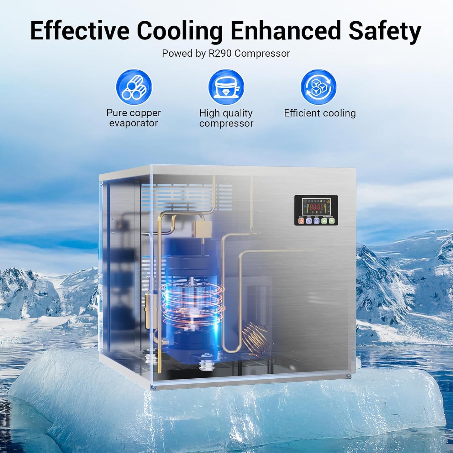 500 LBS/24H Commercial Ice Machine Maker with 350LBS Storage Bin, Large Industrial Ice Maker, Self-Cleaning, Timing Function, 132 Ice Cubes in 5-15min, 30 Adjustable Ice Thicknesses