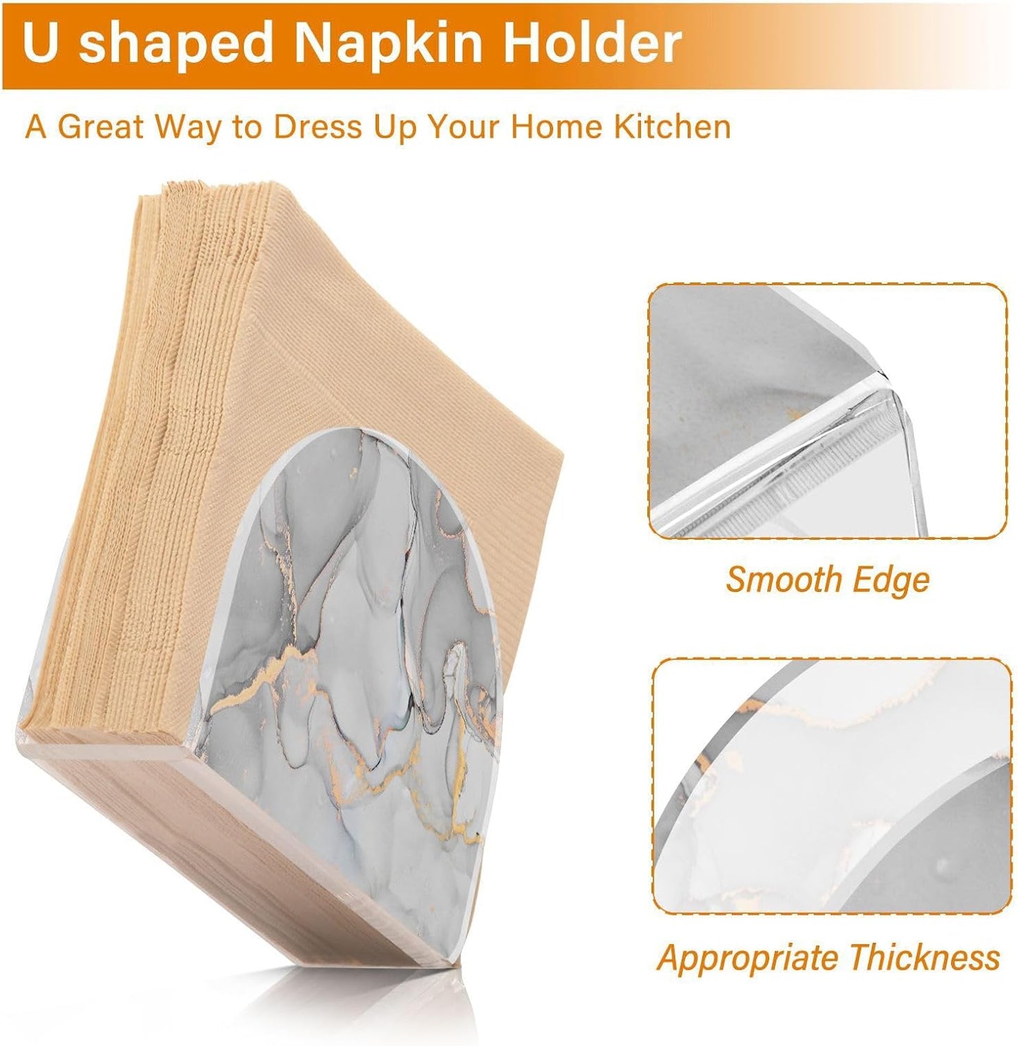 Luxury Grey Marble Napkin Holder for Table Paper Napkins Holder Acrylic Tissue Dispenser Kitchen Dining Room Bathroom Party Car Decor