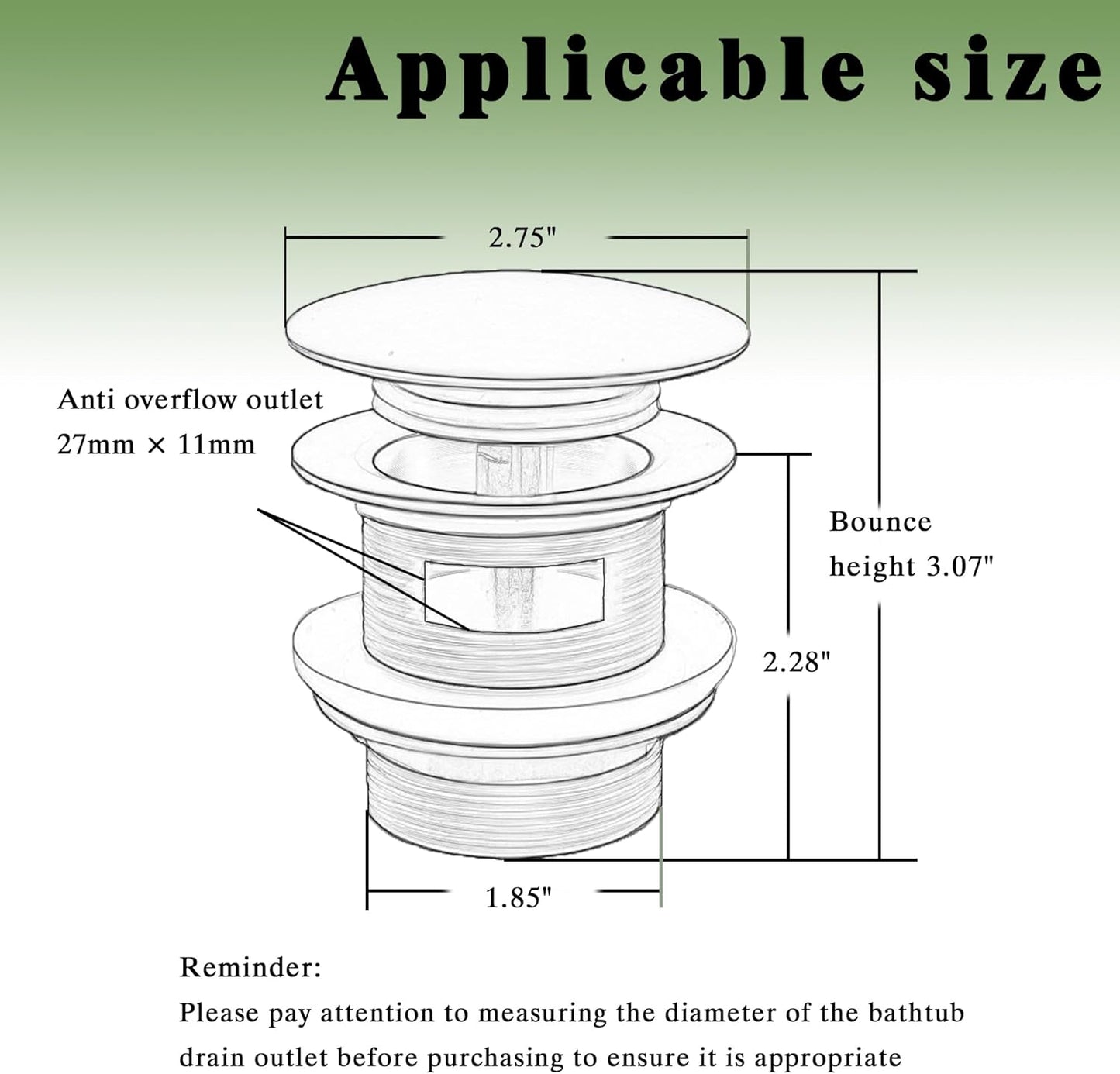 Freestanding Tub Drain (Brass), Pop Up Bathtub Drain Kit, Removable Filter Basket Drain Plug, Freestanding Tub Drain Kit, with Replaceable Pop-Up Bolt (Black)