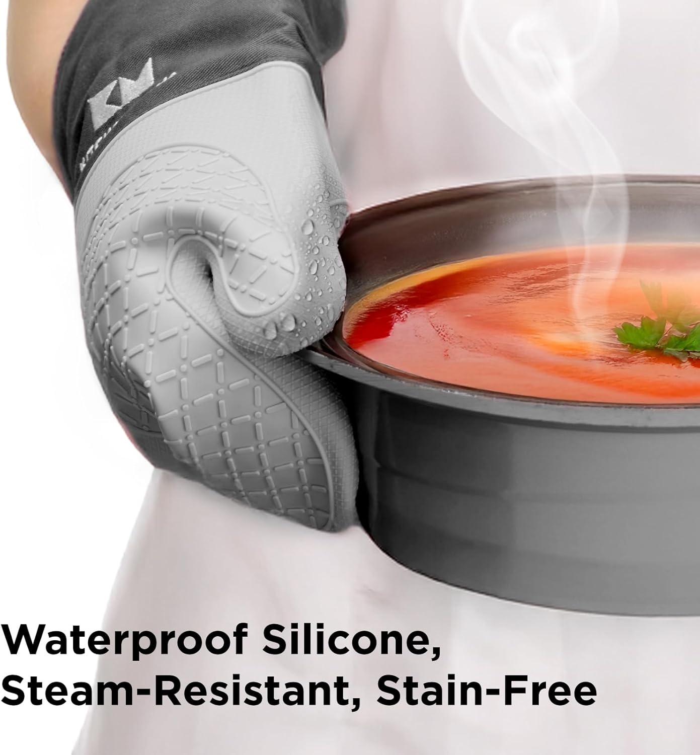 Kitchen Mama UltraShield Silicone Oven Mitts Heat Resistant – Non-Slip, Stain-Resistant, Silicone Cooking Mitts & Pot Holders for Baking, Grilling, Heat Resistant Cooking Gloves (Metal Gray)