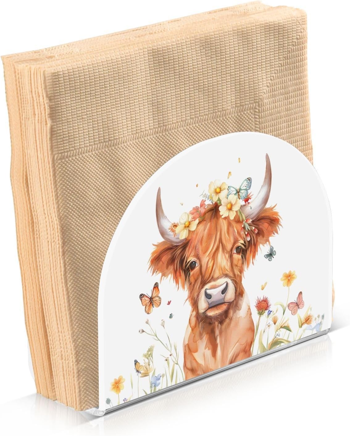 Highland Cow with Butterflies Napkin Holder for Table Paper Napkins Holder Acrylic Tissue Dispenser Kitchen Dining Room Bathroom Party Car Decor