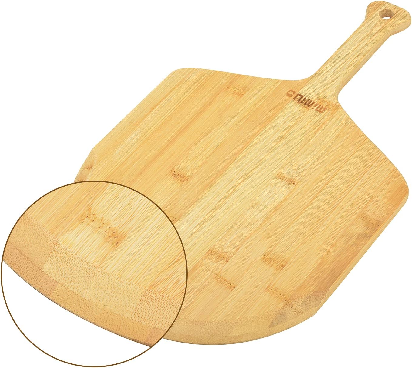 Mimiuo Natural Bamboo Pizza Peel - 12 Inch Wooden Pizza Spatula for Baking Homemade Pizza Bread and Cutting Fruit Vegs