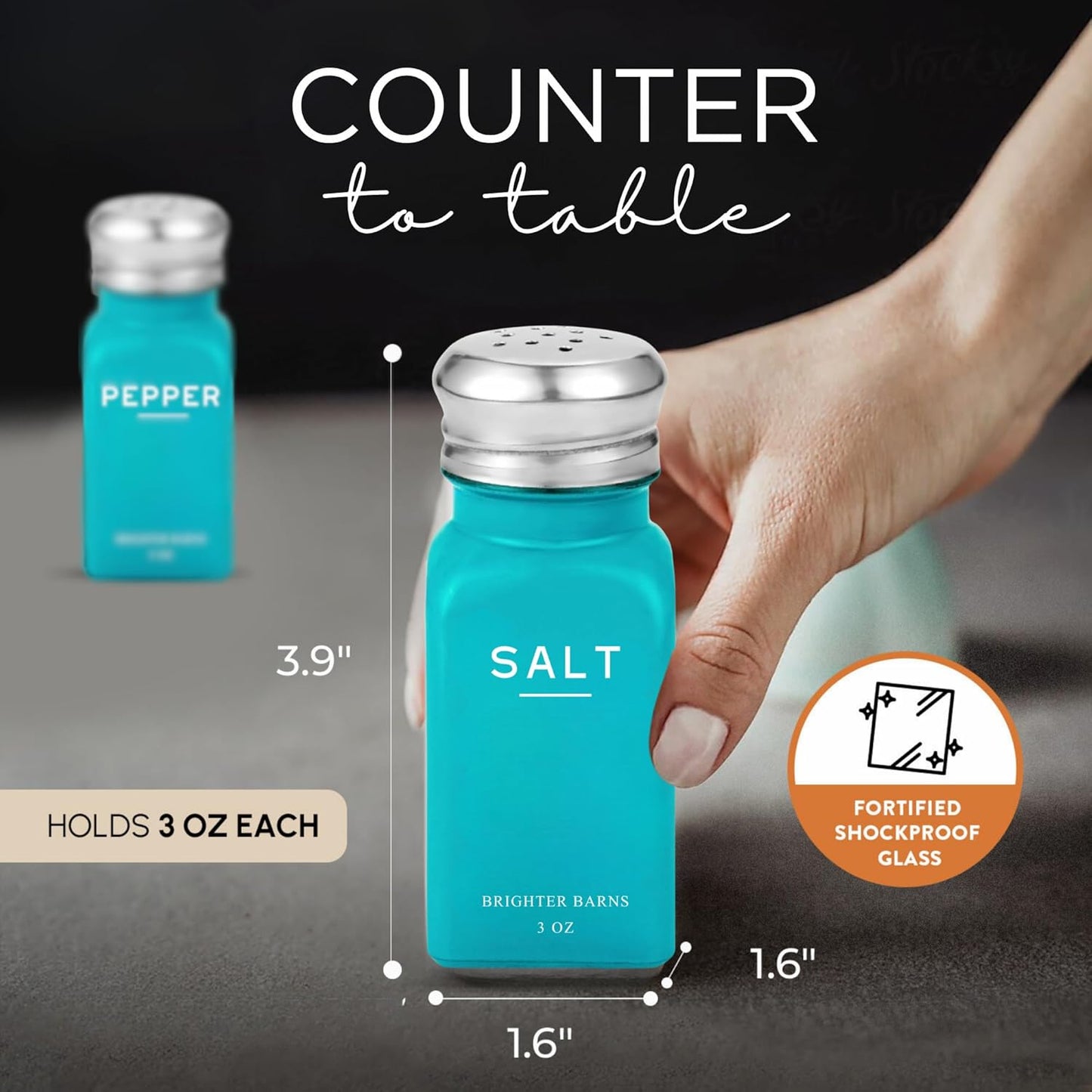 Teal Salt and Pepper Shakers Set by Brighter Barns - Turquoise Kitchen Decor, Teal Kitchen Accessories, Teal Decor, Teal Kitchen Decor - Modern Farmhouse Kitchen Counter Decor for Home, Airbnb (Teal)