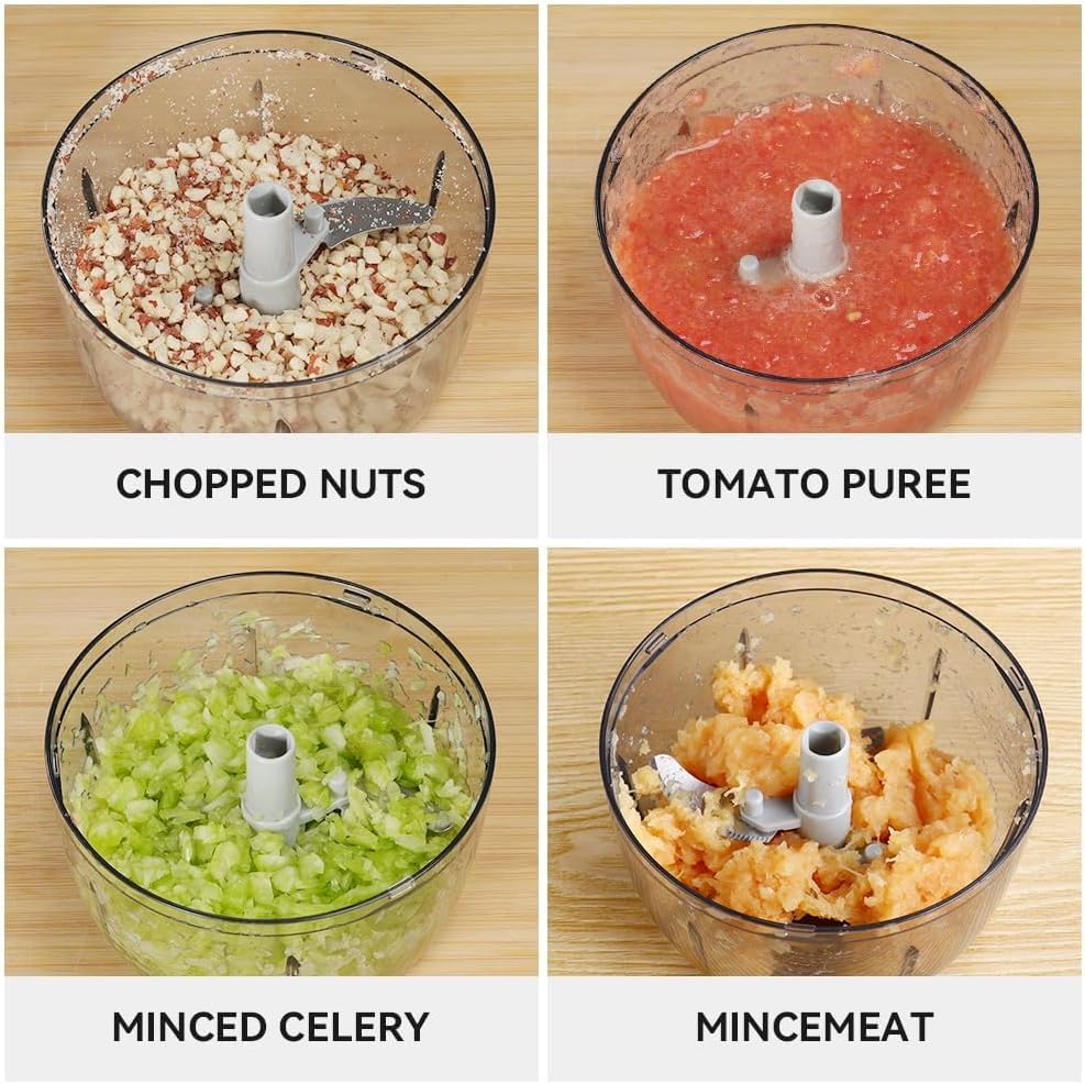 Manual Food Processor Vegetable Chopper 2.3 Cup Small Mini Hand Pull String Onion Chopper Garlic Mincer Cutter with 3 Stainless Steel Blades (Grey, 550 ml)