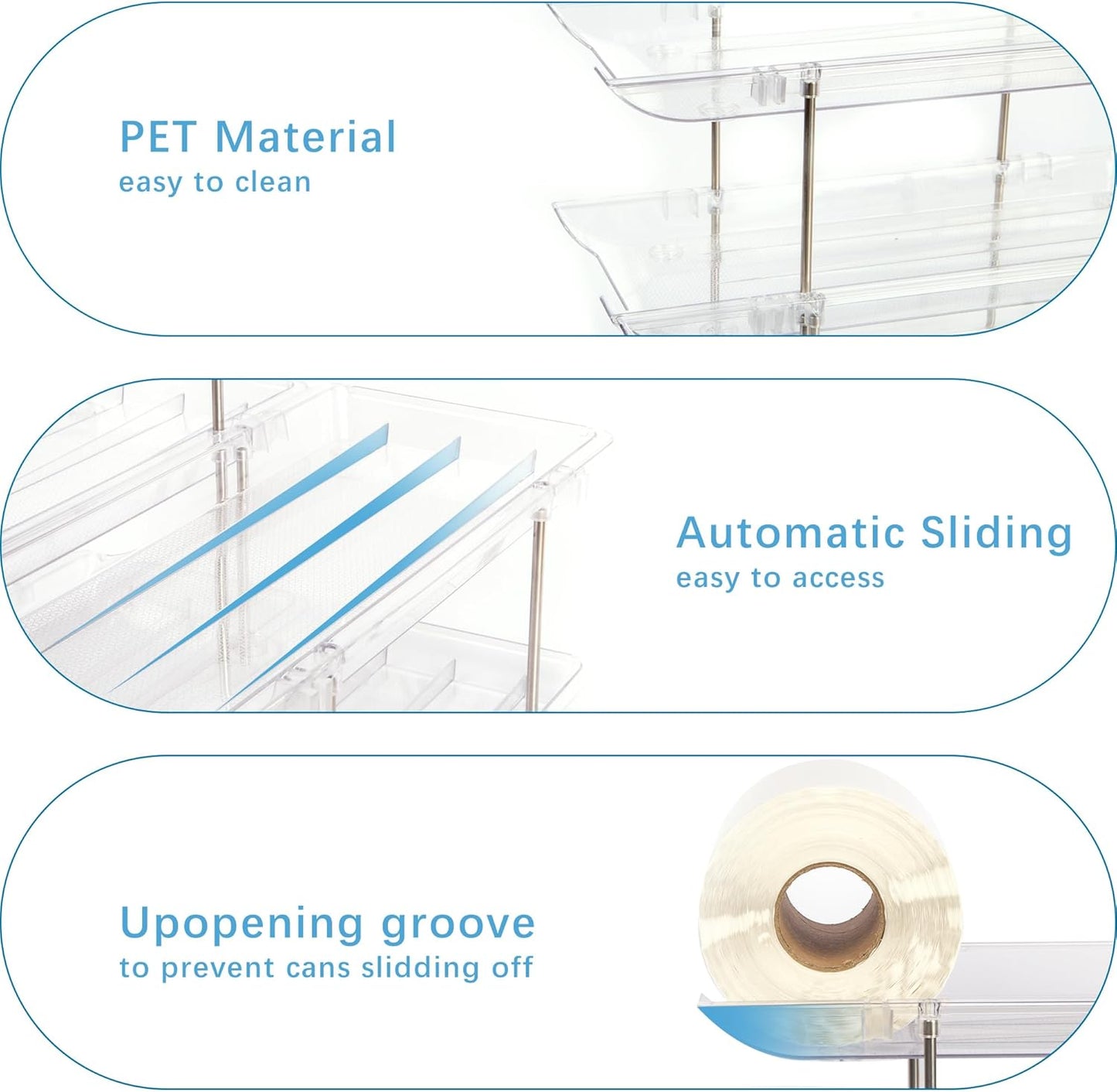 Can Organizer For Pantry, Adjustable Height And Width Canned Goods Organizer, Roller Soup Can Organizer Holds Up to 36 Cans for Kitchen Cabinet or Refrigerator(CLear 3 Tier)