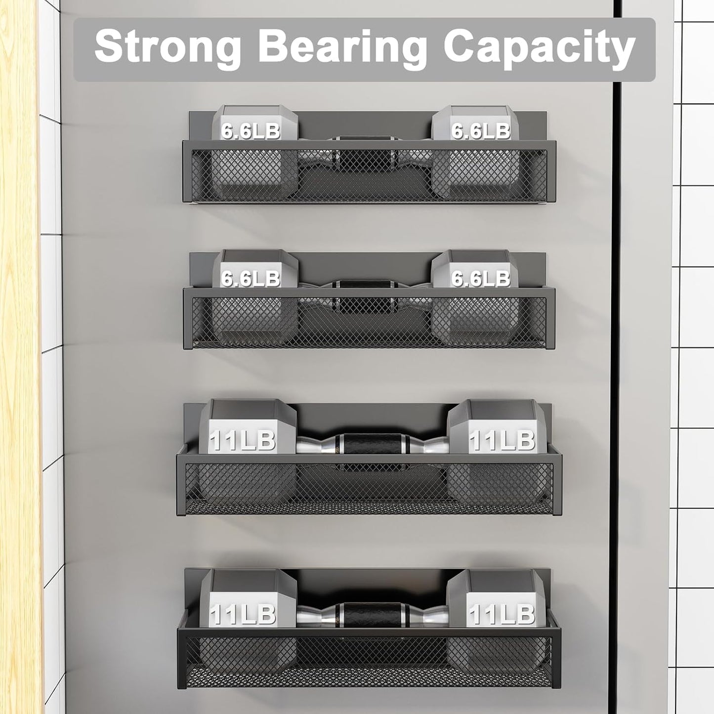 Magnetic Spice Rack for Refrigerator, 4 Pack Magnetic Shelf, Fridge Magnet Organizer with Moveable 8 Hooks, Magnetic Fridge Shelf for Kitchen Organization and Storage (4 Pack)