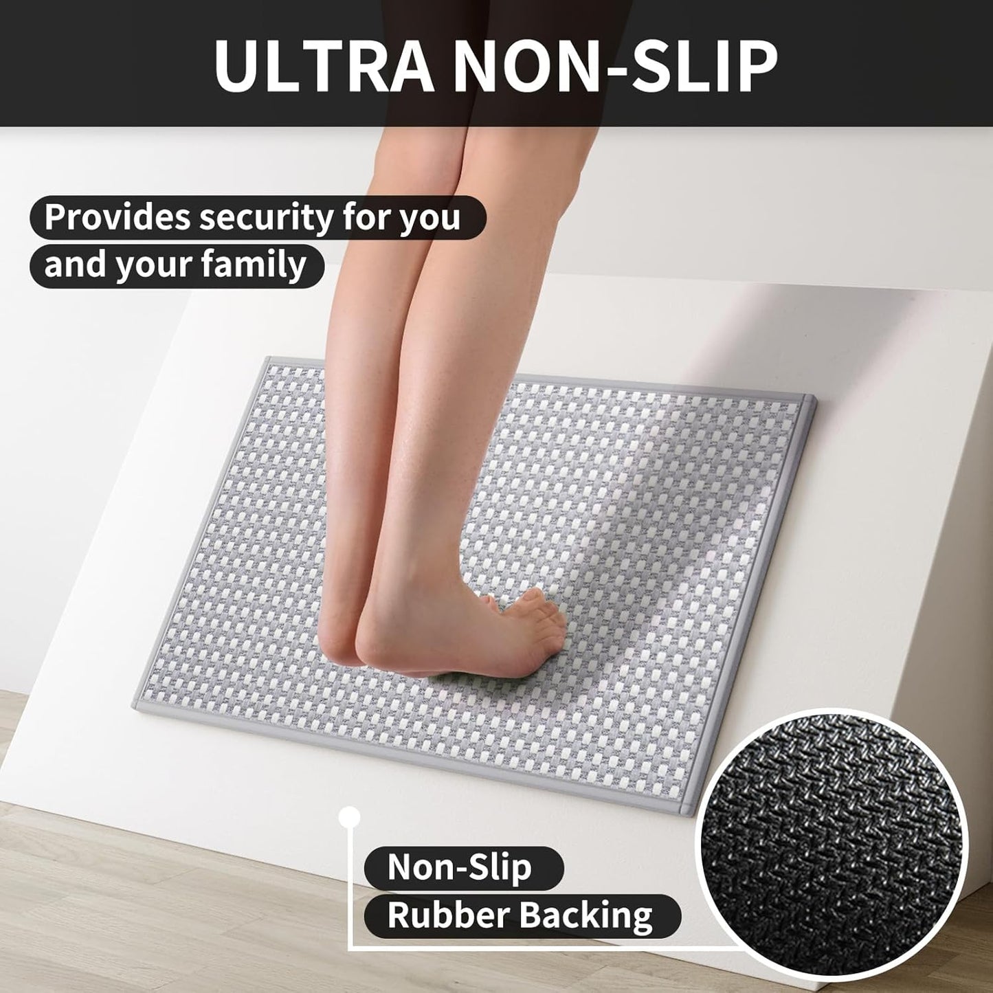 Kitchen Runner Rugs Non Slip Washable, Super Absorbent Soft Chenille Braided Kitchen Mats for Floor Rubber Backing Sink Mat Standing Floor Mat, Machine Washable Easy Clean, Gray 17"x59"