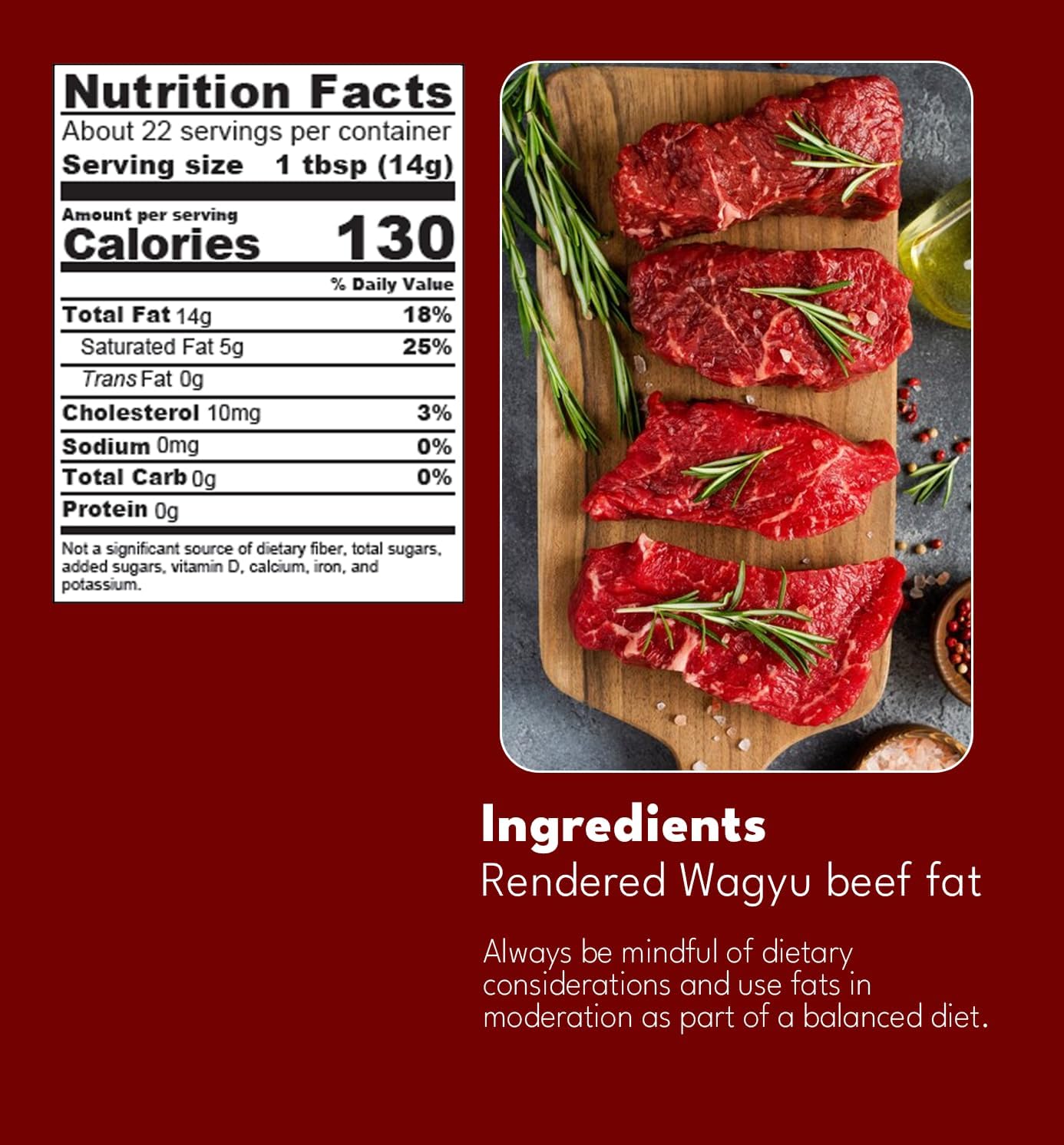 Wagyu Republic Beef Tallow ⎸11oz Glass Jar, Grass Fed Wagyu Beef Tallow, Great for Cooking Steak or as Tallow Balm ⎸ Keto, Gluten Free Protein Snacks for Adults, Perfect for Whole 30 or Carnivore Diet