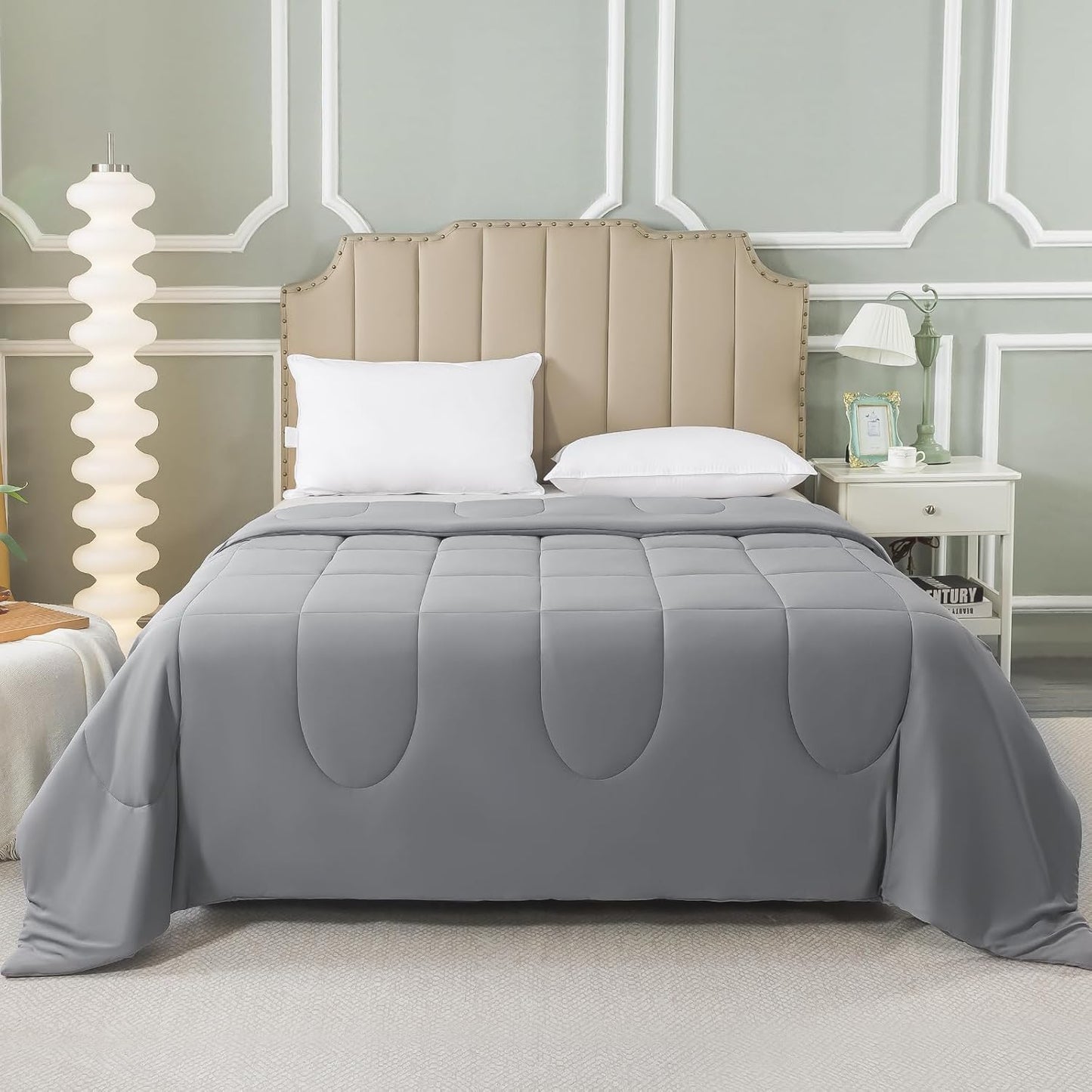 HYLEORY Cooling Comforter King Size - Summer Cooling Blanket for Hot Sleepers/Night Sweats, Double-Sided Cold Touch Silky Ice Comforters, Breathable Lightweight Beddings, Cool Gray, 108"x90"