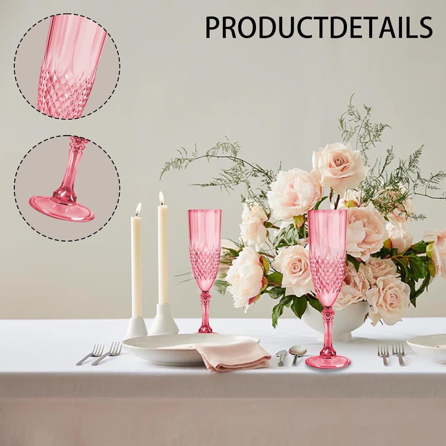 Plastic Champagne Flutes, 24PCS Red Plastic Wine Glasses Goblets Reusable Champagne Flute for Weddings, Bachelor Parties, Toasting, and Events(24,Red)