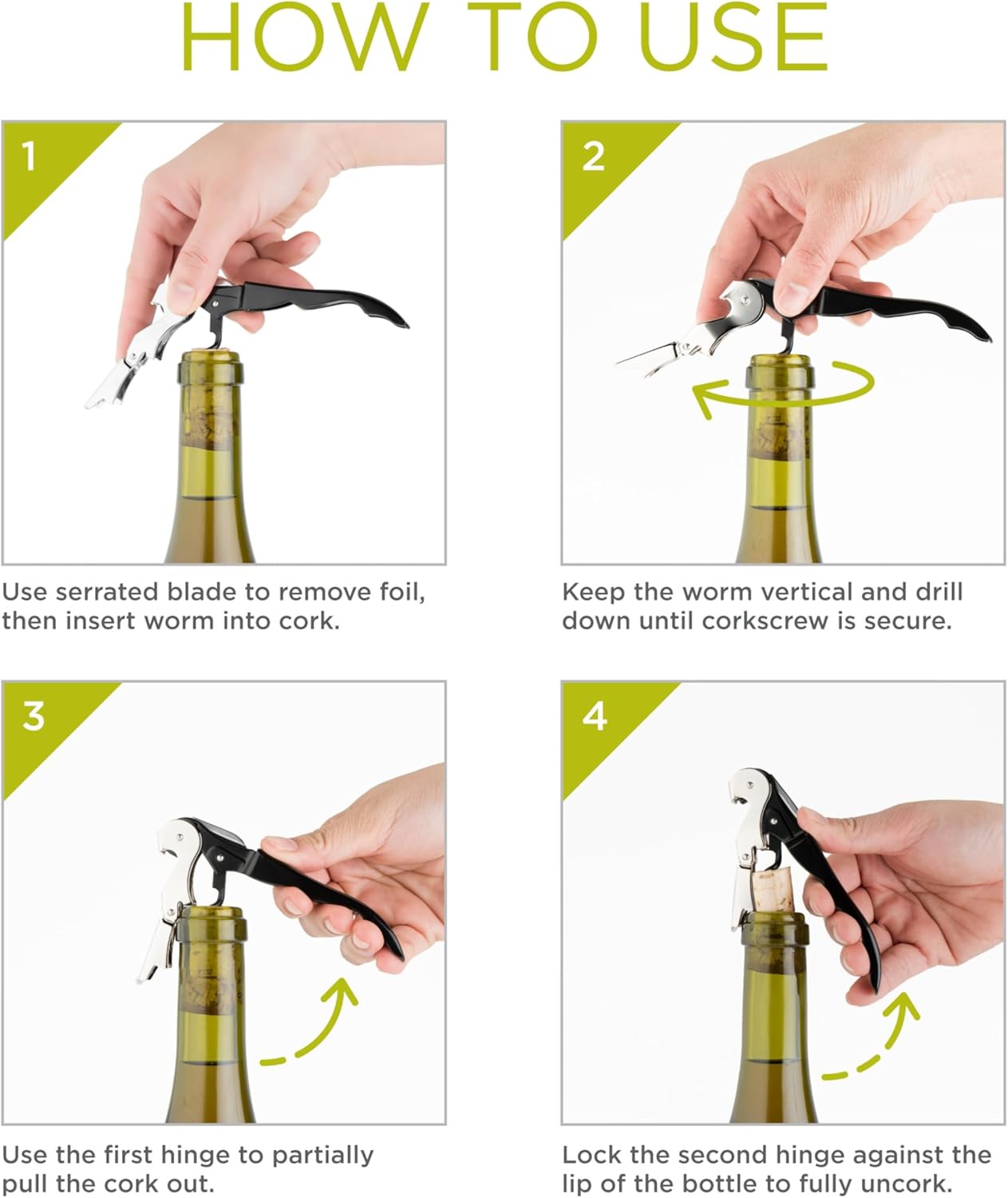 True TrueTap Double Hinged Waiter’s Corkscrew, Stainless Steel Wine Key Bottle Opener with Foil Cutter
