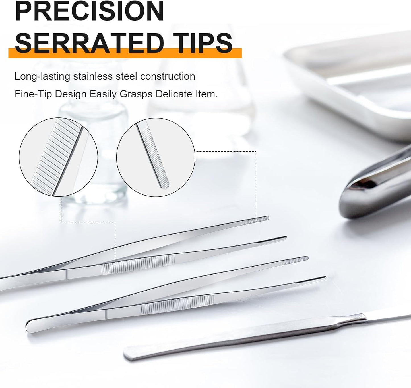 Yaomiao 4 Packs Bar Tweezers 8 Inch Long Garnish Tongs Stainless Steel Korean Bar Tongs for Bartender Cocktail Cooking Food