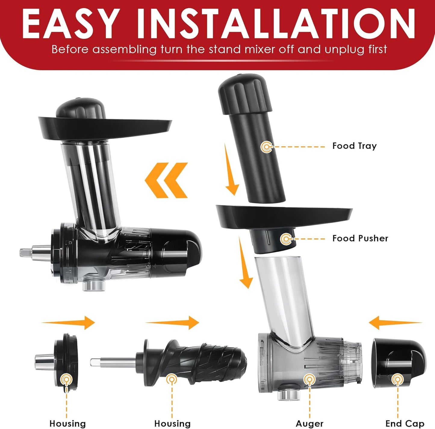 Masticating Juicer Attachment for KitchenAid Stand Mixer, Masticating Juicer, Slow Juicer Attachment for KitchenAid All Models Stand Mixers,Black