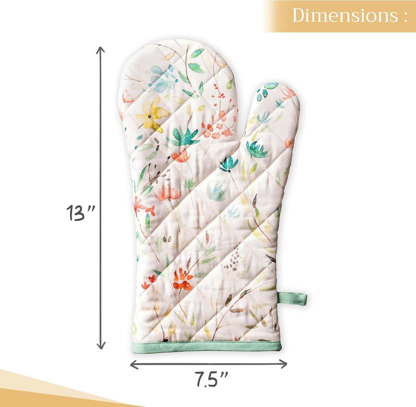 Maison d'Hermine Oven Gloves 100% Cotton Oven Mitt 7" x 13" with Loop Heat Resistant, BBQ, Cooking Gloves, Baking, Grilling, Kitchen, Handling Hot Pans Spring/Summer (Pack of 1, Colmar)