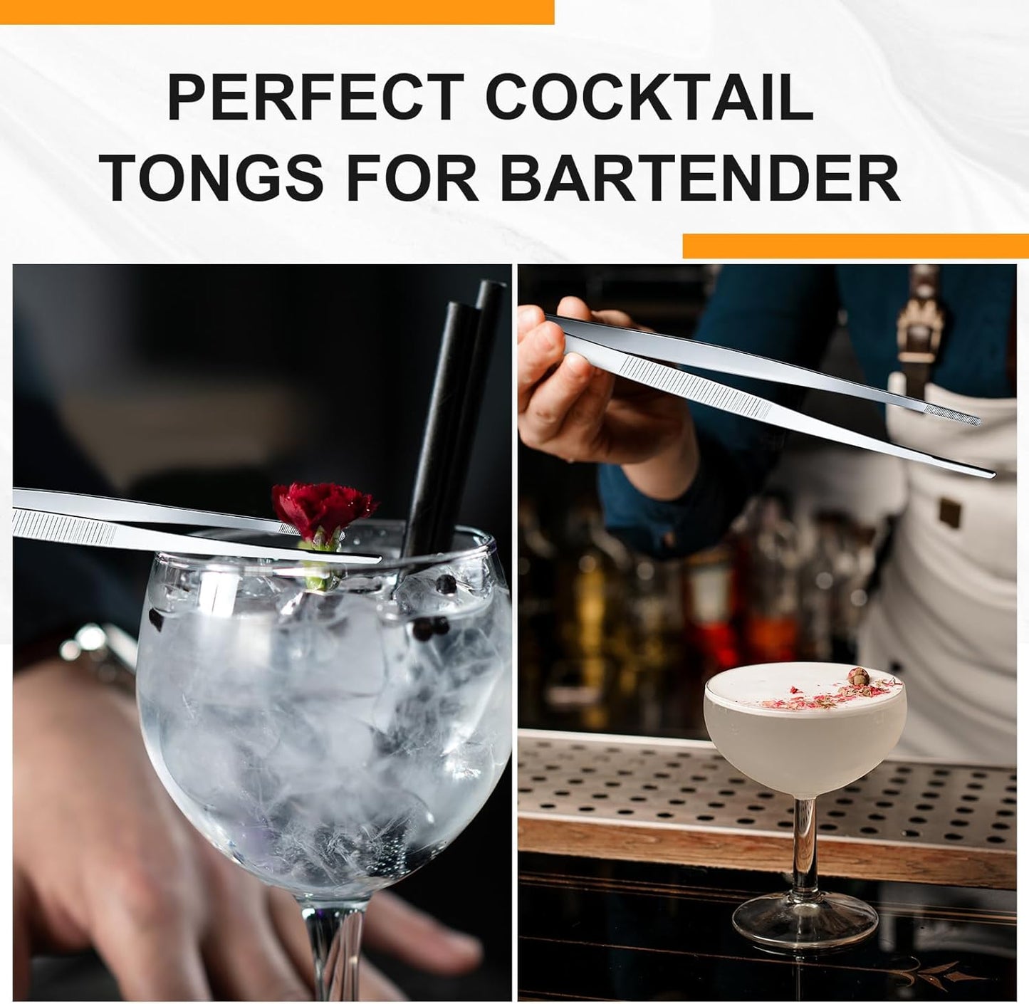 Yaomiao 4 Packs 12 Inch Bar Tweezers Silver Long Garnish Tongs Stainless Steel Kitchen Cooking Tongs Tweezers for Food Cocktail Korean BBQ Bartender Chef, Multi-use