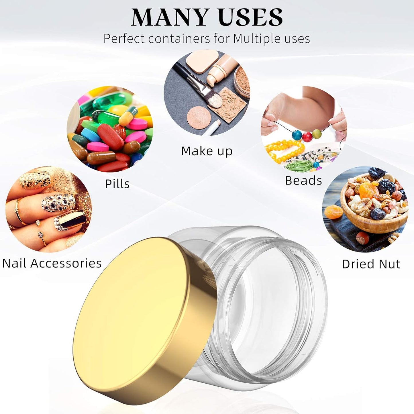 SATINIOR 6 Pack 10 oz Plastic Jars Containers with Lids Wide-mouth Refillable Leakproof Reusable Round Empty Jars for Travel Cosmetic Dry Food Spice Cookie Candy Home Kitchen Organizing(Gold)