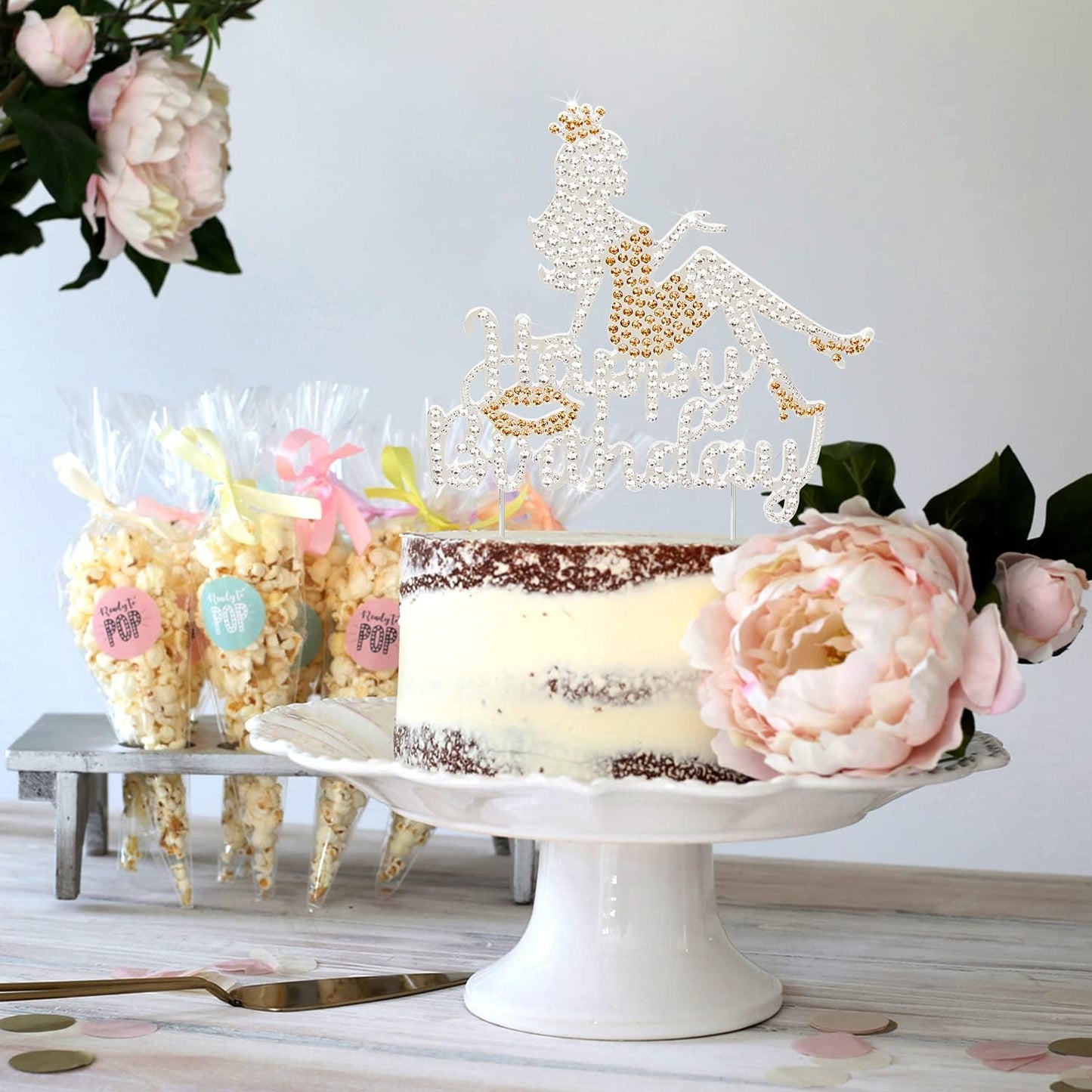 LINGTEER Happy Birthday Crown Queen High Heel Rhinestone Cake Topper - Cheers to Makeup Spa Birthday Party Cake Centerpieces Decorations Gift Sign - Orange.