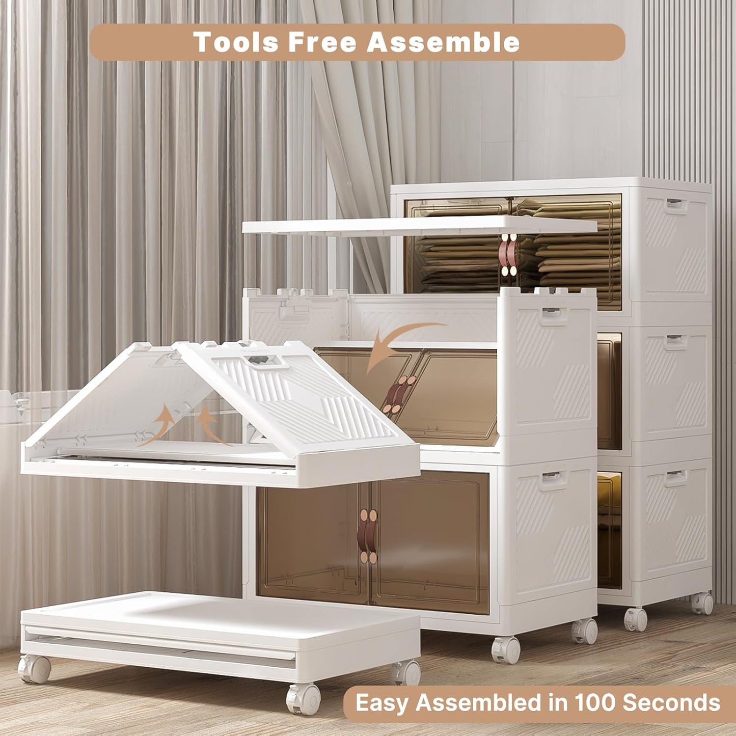 Extra Large Stackable Storage Bins with Lids and Wheels, Foldable Collapsible Closet Organizers,1344QT-168QT/42GAL*8Pack Plastic Stackable Storage drawers for bedroom Dorm