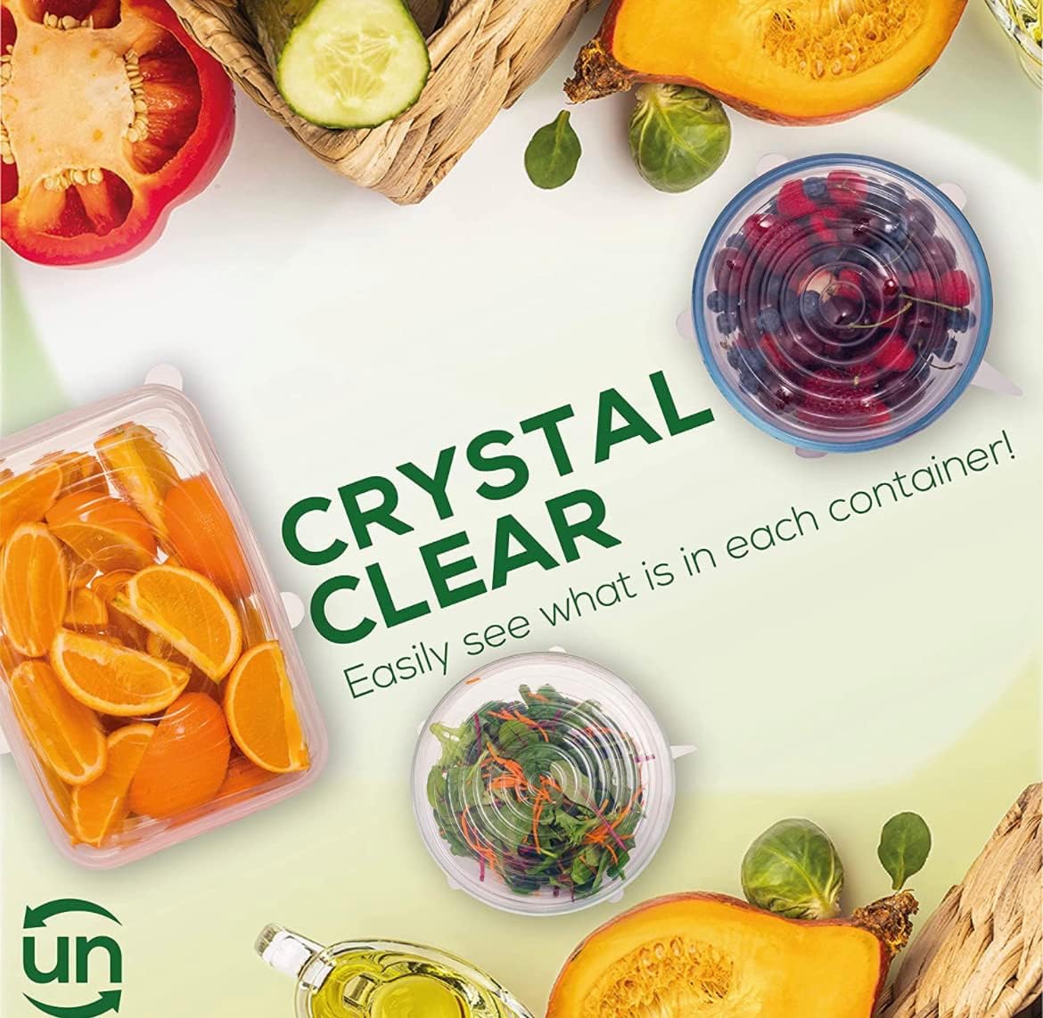 unwasted Reusable Silicone Lids (Large) – Upgrade Your Kitchen Gadgets with Our Silicone Covers for Food Storage – Reusable Silicone Stretch Lids and Food Covers for Containers Up to 9” (Pack of 4)