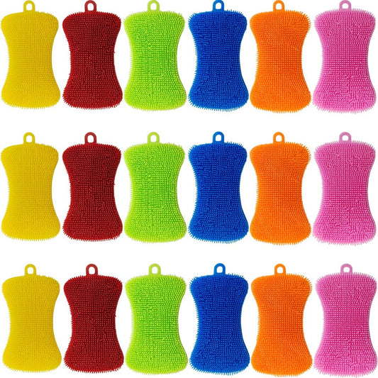 GXXMEI 18PCS Silicone Sponge Dish Washing Kitchen Scrubber, Reusable Dish Washing Cleaning Sponges Double-Sided Multipurpose Non Stick Silicone Dish Sponges for Dishes, Fruit, Vegetable (Multicolor)