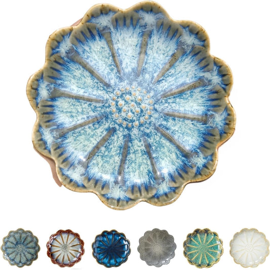 Ceramic Spoon Rest for Stove Top, Flower Cute Spoon Rest for Kitchen Counter, Cooking Spoon Holder for Kitchen Counter, Utensil Rest Spatula Rest Ladle Holder Tong Rest, 1 PC (Retro, Sea Blue)