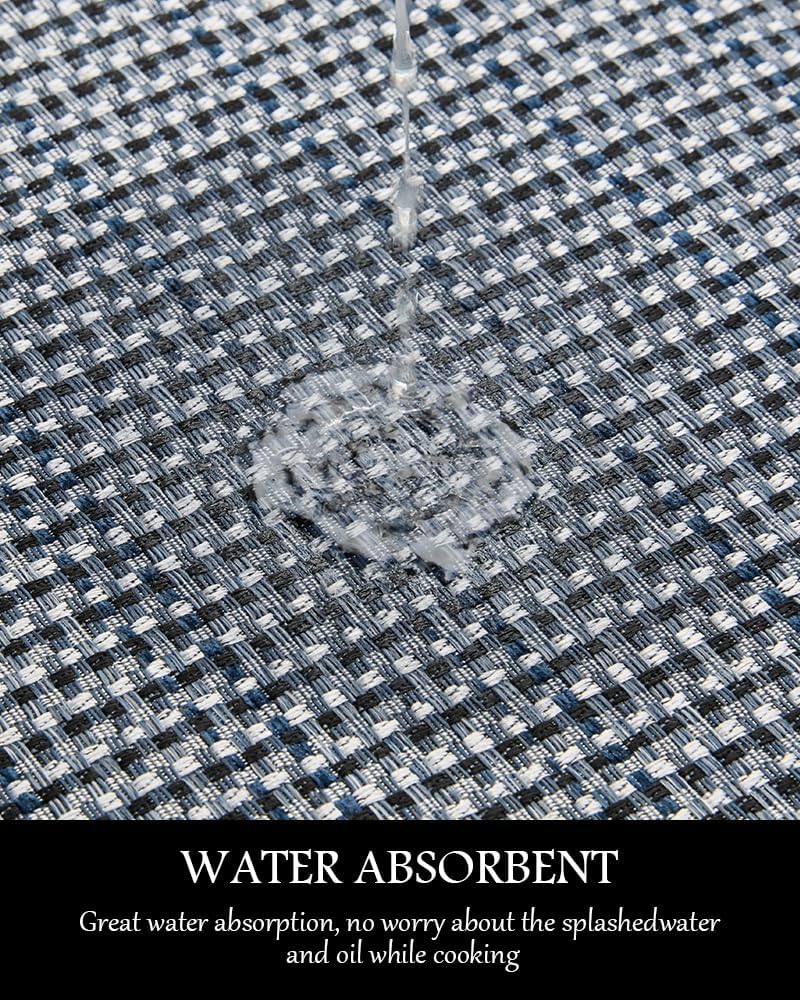 PADOOR Kitchen Mats for Floor, Kitchen Rugs Non Slip Washable, Half Circle Kitchen Floor Mat Sink Rug Rubber Backed Super Absorbent, 20”x32” Blue