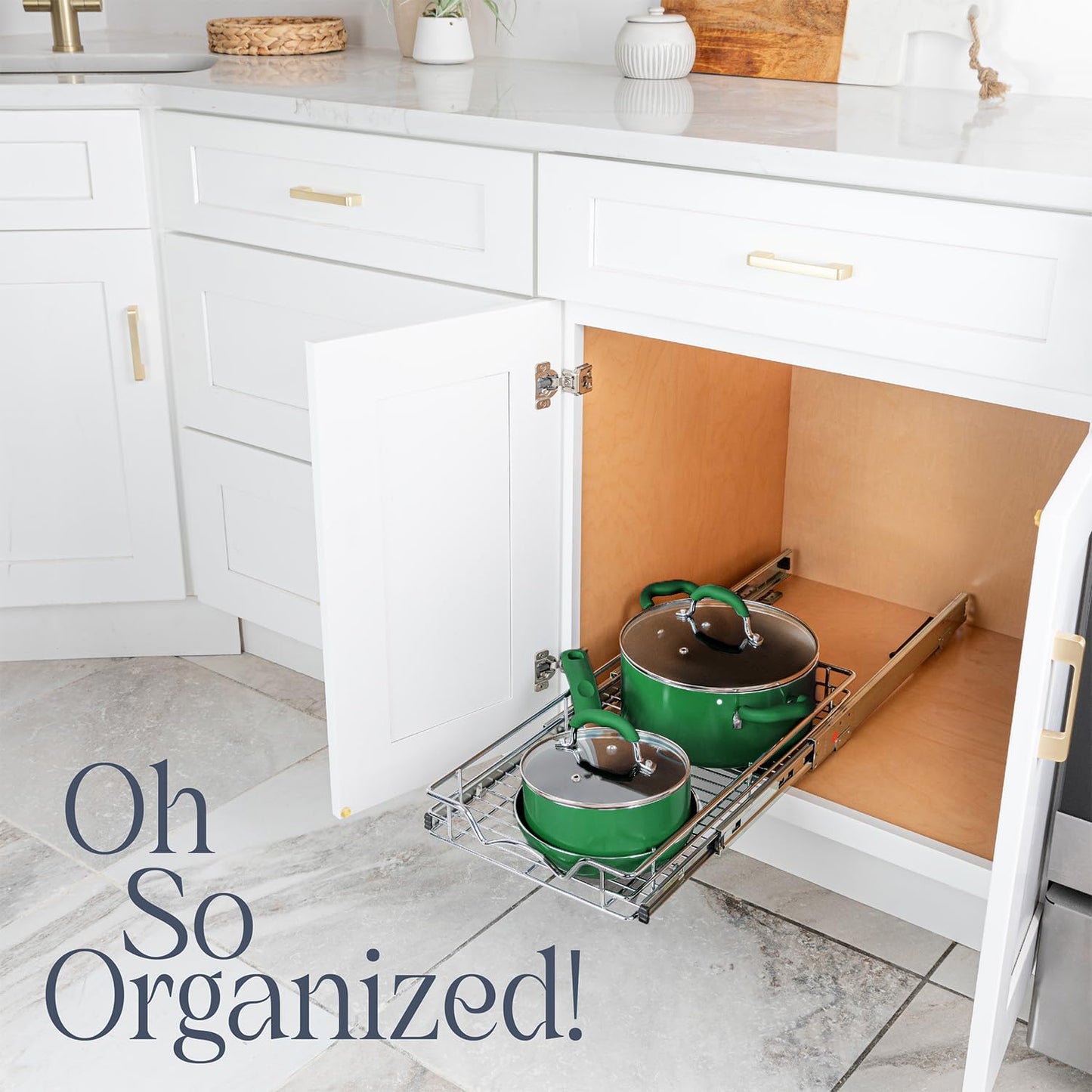 HOLDN’ STORAGE Pull Out Cabinet Organizer, Heavy Duty Caddy w/Lifetime Limited Warranty -11”W x 21”D - Requires At Least 12-1/4” Cabinet Opening, Steel Metal Cabinet Drawers Slide Out, Chrome