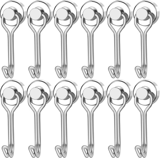 LOVIMAG Hooks, 30lbs+ Magnetic Magnet Hook 2025 Cruise Cabin Ship Essentials Heavy Duty Strong Refrigerator Fridge Hanging for Classroom Beach Vacation Kitchen Grills Home Mug Hanger (12 Pack), Silver