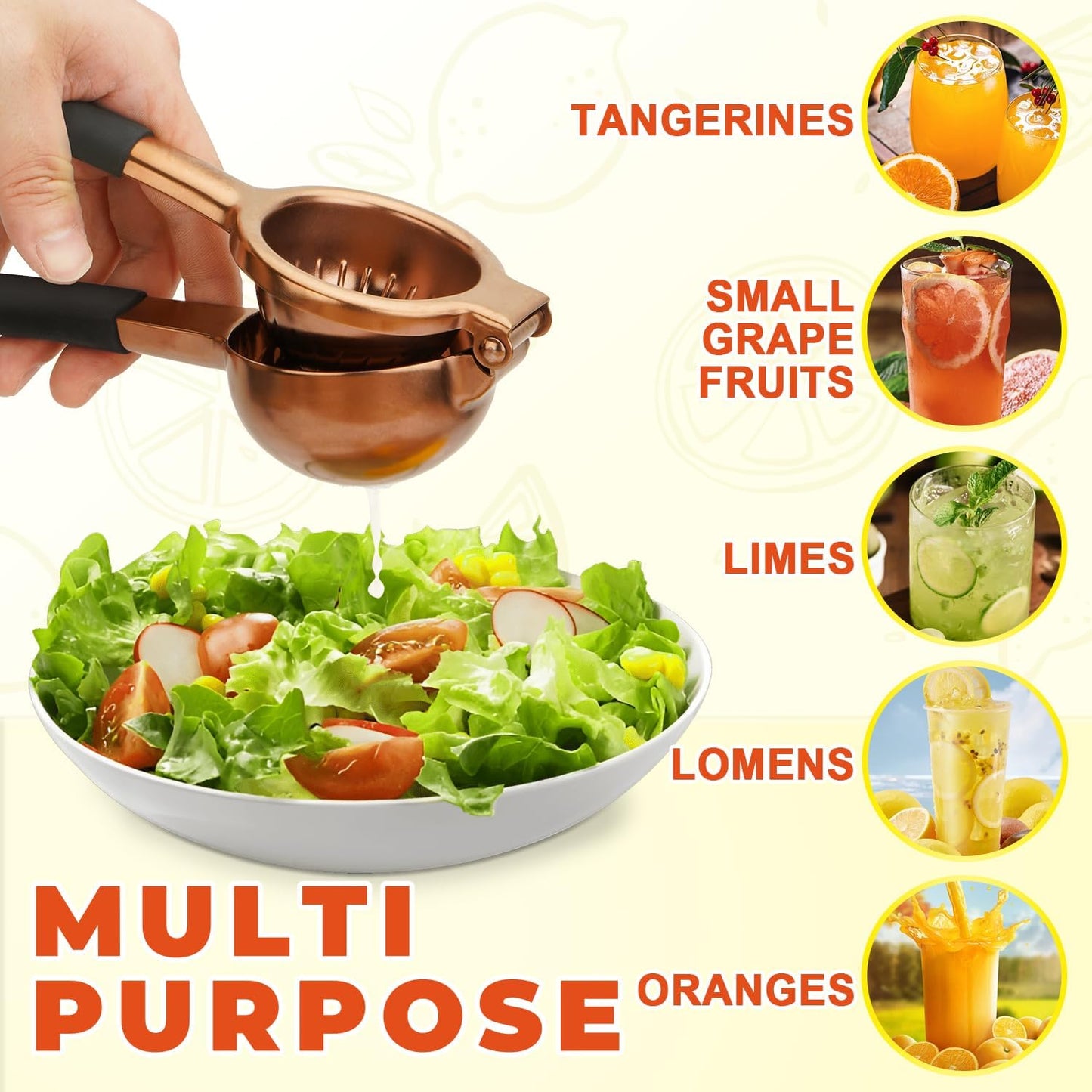 Lemon Squeezer,304 Stainless Steel Citrus Press Juicer,Non-Slip Grip Design Manual Juicer,Heavy Duty Manual Citrus Press Juicer & Lime Squeezer-Rose Gold & BLack