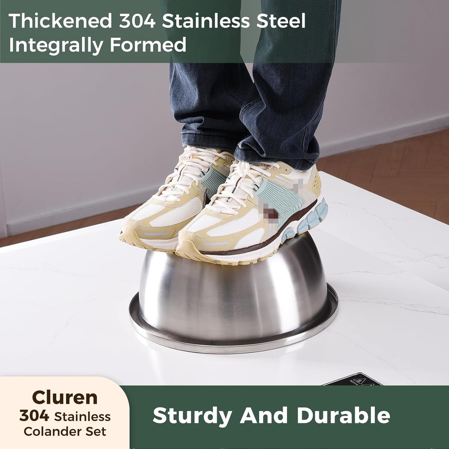 Colander and Bowl Set 4.0QT (2-in-1) - Thickened 304 Stainless Steel Kitchen Strainer Bowl for Fruit, Pasta, Vegetables, Rice - Heavy Duty, Induction Cooker & Dishwasher Safe