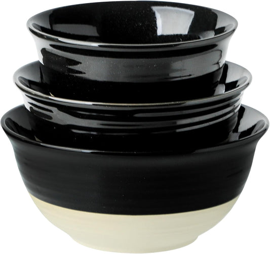 Hasense Large Ceramic Mixing Bowls, 2.1/1.5/1.0 Qt Salad Bowls for Kitchen, Versatile Serving Bowls for Cooking, Baking, Salad Mixing, Prepping, Nesting Black Bowl Set of 3, Dishwasher Microwave Safe