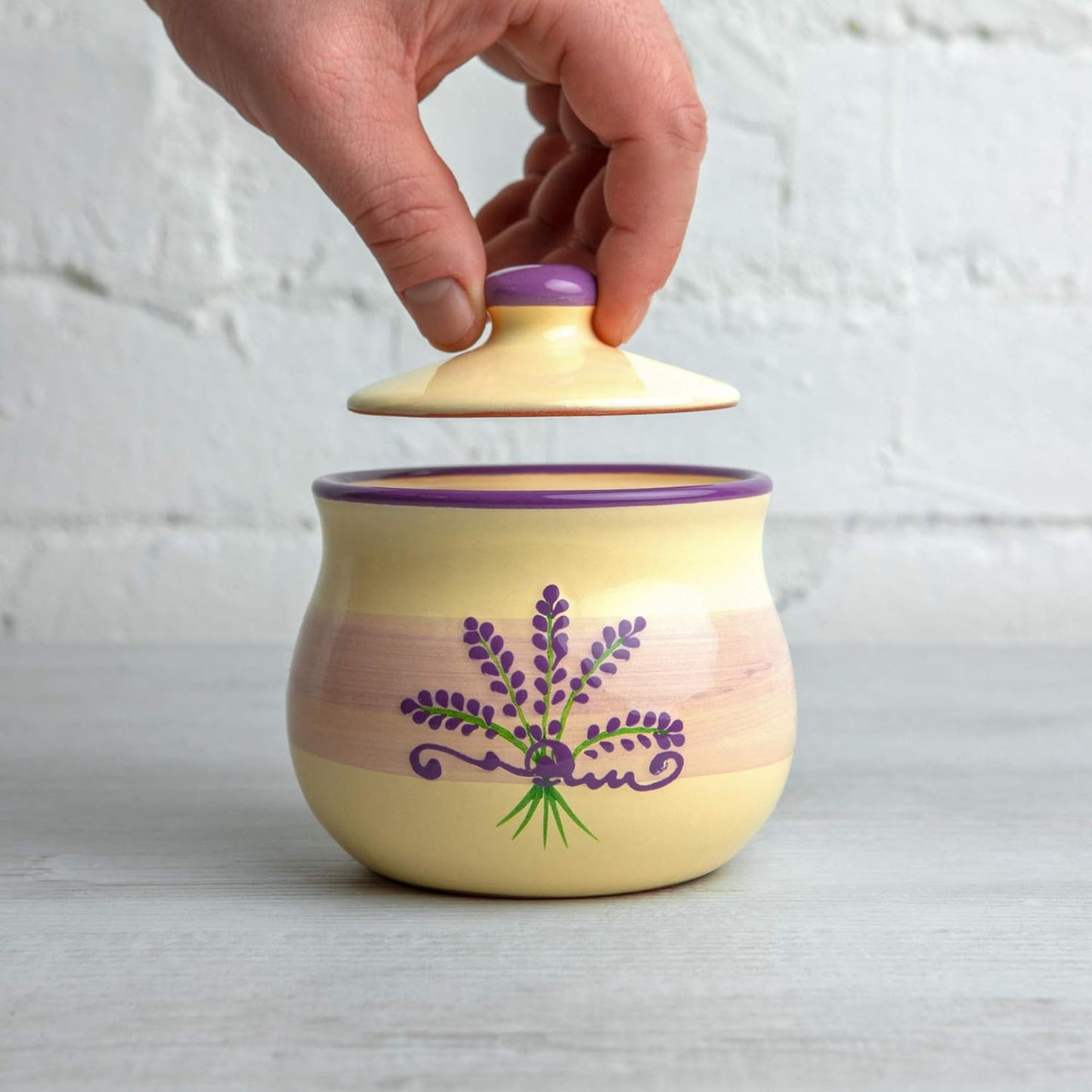 City to Cottage Ceramic Sugar Bowl with Lid, 10oz Sugar Contanier for Coffee Bar, Sugar Dispenser Bowl, Salt - Condiment Pot for Kitchen Counter, Handcrafted Cream Lavender Floral Sugar Jar