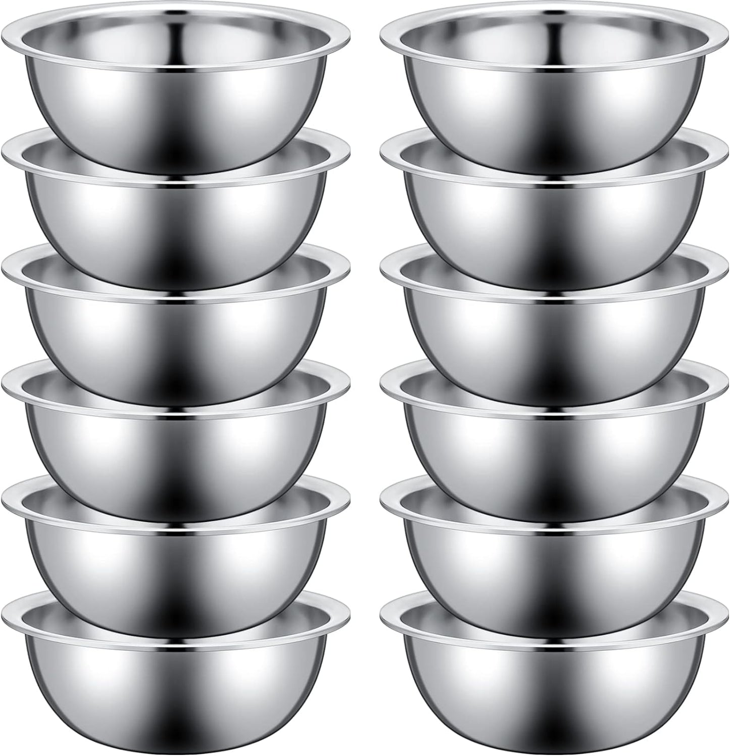 Pinkunn Set of 12 Stainless Steel Mixing Bowls, Nesting Metal Prep Salad Bowl Bulk Kitchen Large Reusable Baking Food Container for Hotel Restaurant Home Cooking, Silver(11 x 3.54 Inch)