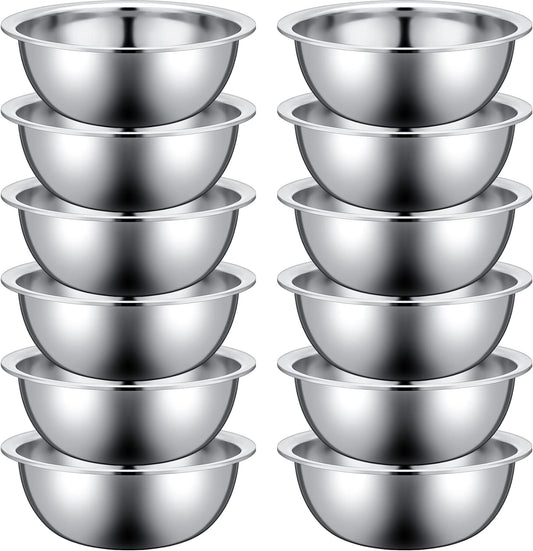 Pinkunn Set of 12 Stainless Steel Mixing Bowls, Nesting Metal Prep Salad Bowl Bulk Kitchen Large Reusable Baking Food Container for Hotel Restaurant Home Cooking, Silver(11 x 3.54 Inch)
