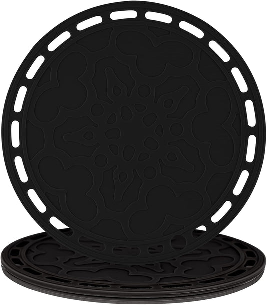 Smithcraft Silicone Trivet Mat Big Round Silicone Pot Holder Hot Pads and Trivets for Hot Dishes and Hot Pots, Hot Mats for Countertops, Tables, Spoon Rest Small Place Mats Set of 3 Color Black