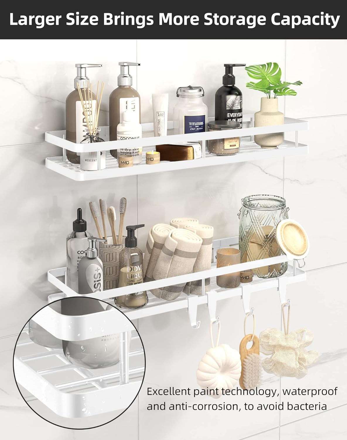 Spice Rack Organizer Wall Mount - 15.7in 2Pack [Upgraded Version] Hanging Seasoning Organizer Shelf with Paper Towel Holder, Storage for Cabinet or Wall Mounted with 4 Strong Hooks (Rice white)