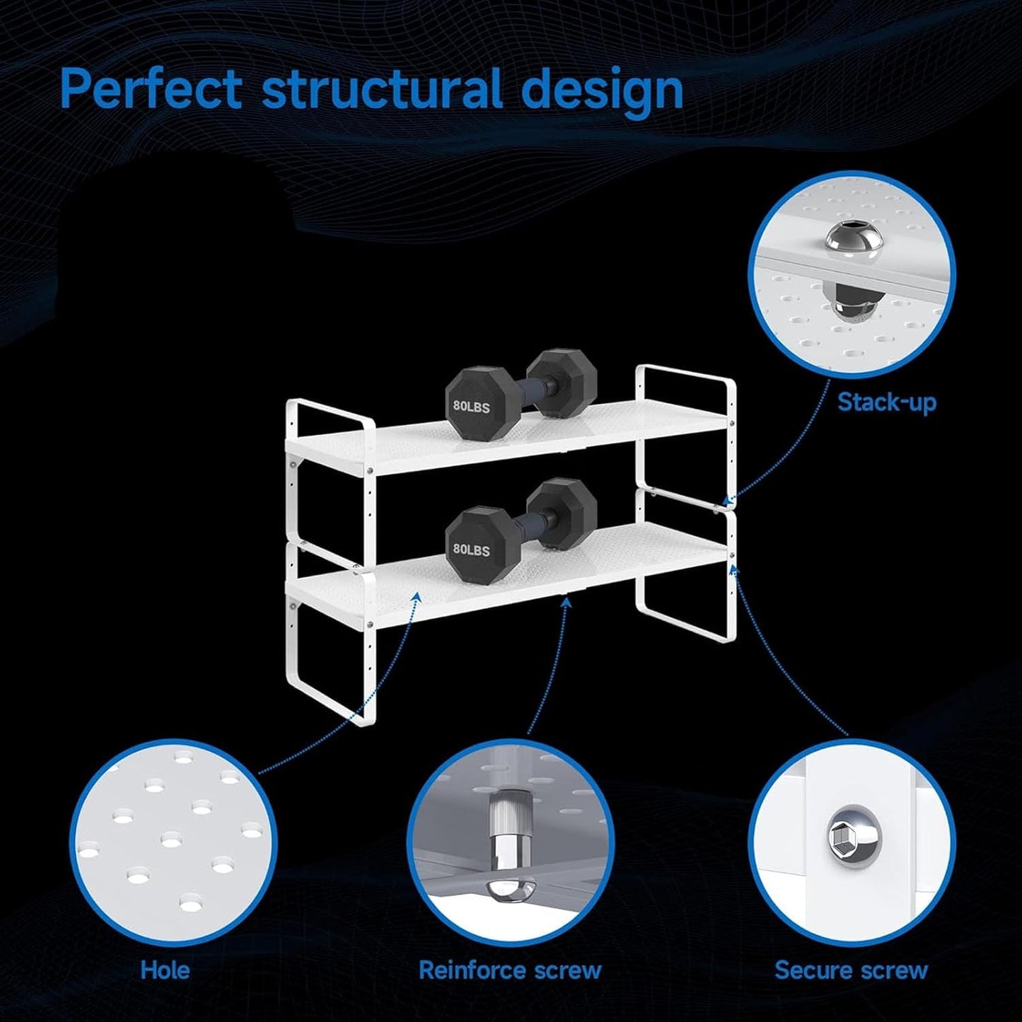 Expandable Cabinet Shelf Organizer Adjustable Metal Spice Rack Stackable Freestanding Counter Storage Shelves for Kitchen Cabinet Under Sink Office Desk (White - 3Pack - L16.5-27'' * W10.2'' * H9.6'')