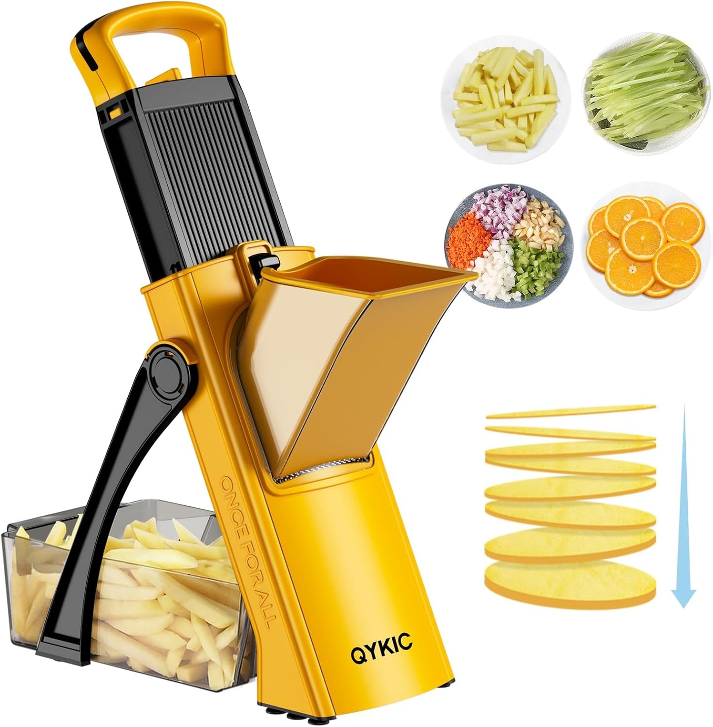 Safe Mandoline Food Slicer for Kitchen, Multifunctional Vegetable Chopper, Mandoline Potato Slicer with 35+ Presets & Thickness Adjuster, French Fry Cutter, Veggie Dicer for Meal Prep (Yellow)