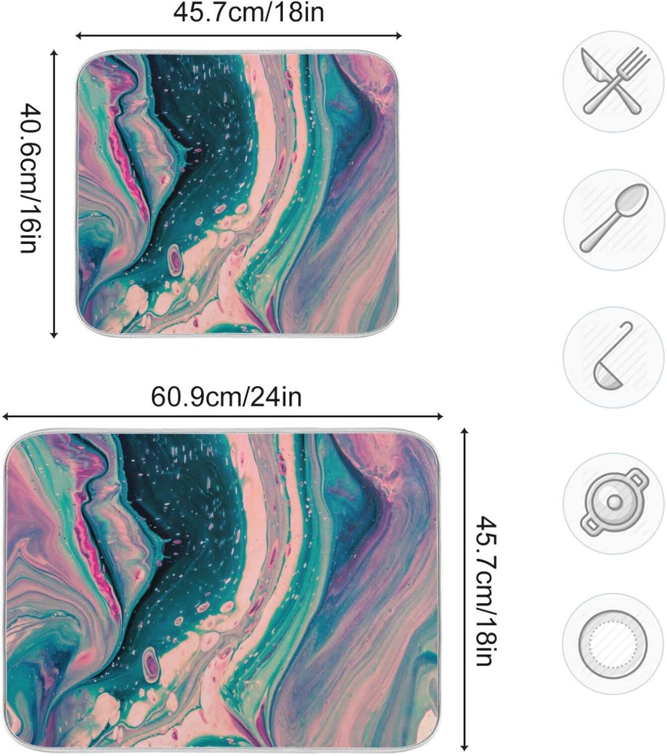 Super Absorbent Dish Drying Mat, Microfiber Fast-Drying Dish Mat, 16" x 18", Kitchen Dish Drying Pad, Marble Pink Green