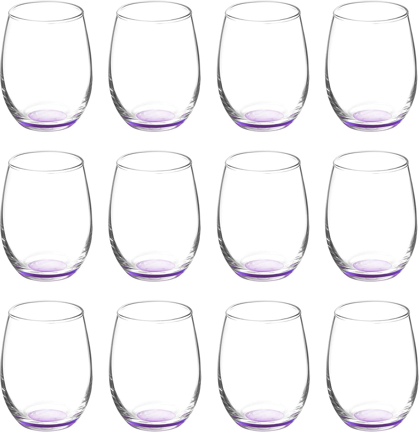 DISCOUNT PROMOS Stemless Wine Glasses by ARC 5.5 oz. Set of 12, Bulk Pack - Perfect for Hotel, Bar, Restaurant or Lounge - Purple
