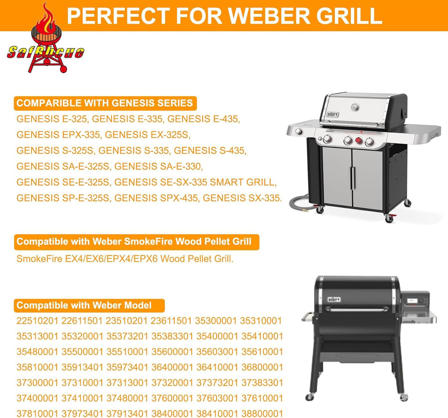 SafBbcue 7671 Crafted Glazed Baking Stone Pizza Stone for Weber Genesis E/S 335 435 E-325S EPX-335 EX-325s S-325S SA-E-325S 330 SE-E-325S SE-SX-335 SMART GRILL SP-E-325S SPX-435 SX-335