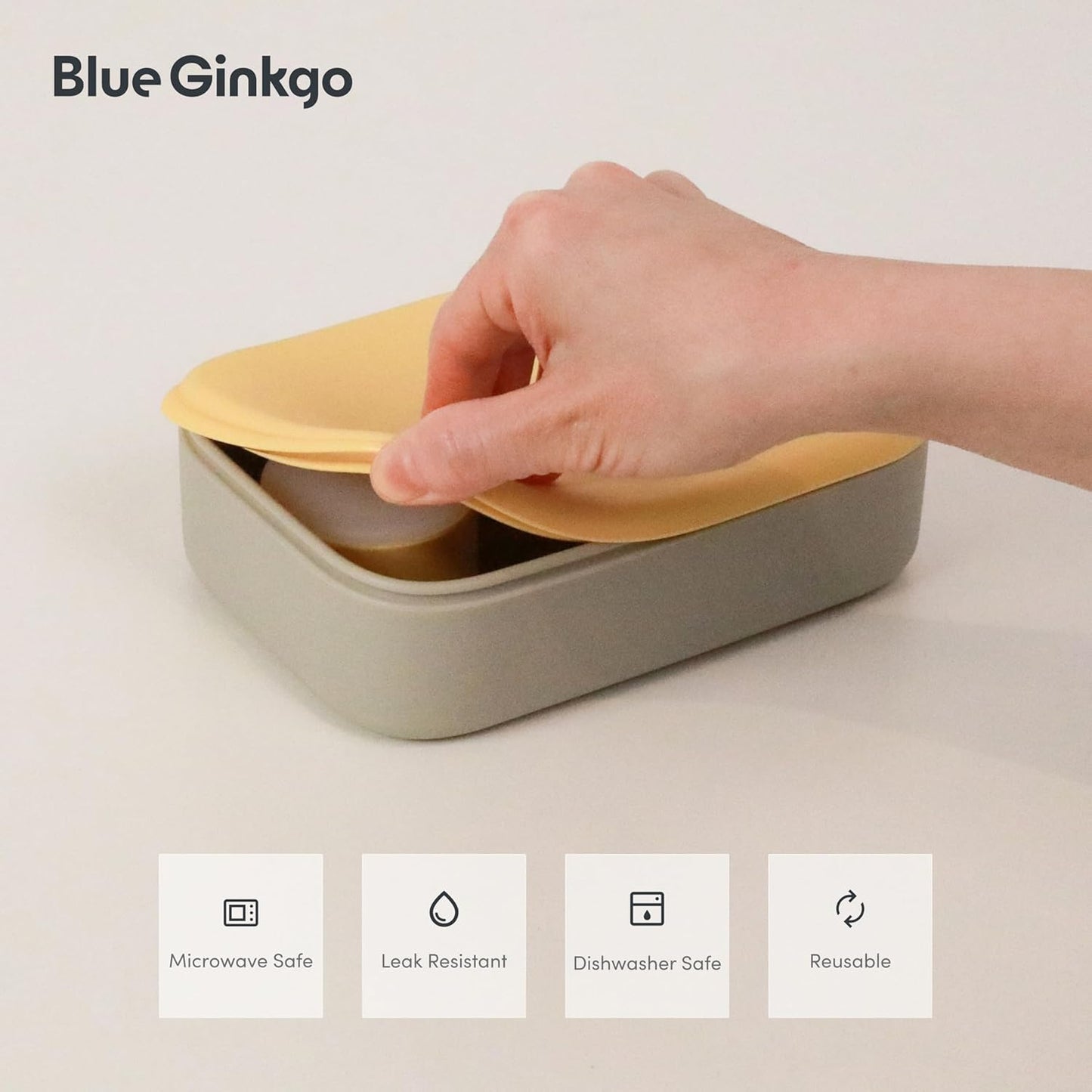 BLUE GINKGO Silicone Lunch Box Set – Durable Heavy-Duty Silicone Bento Box, Microwave, Freezer, Dishwasher Safe – Airtight, BPA Free (Made in Korea, Grey)