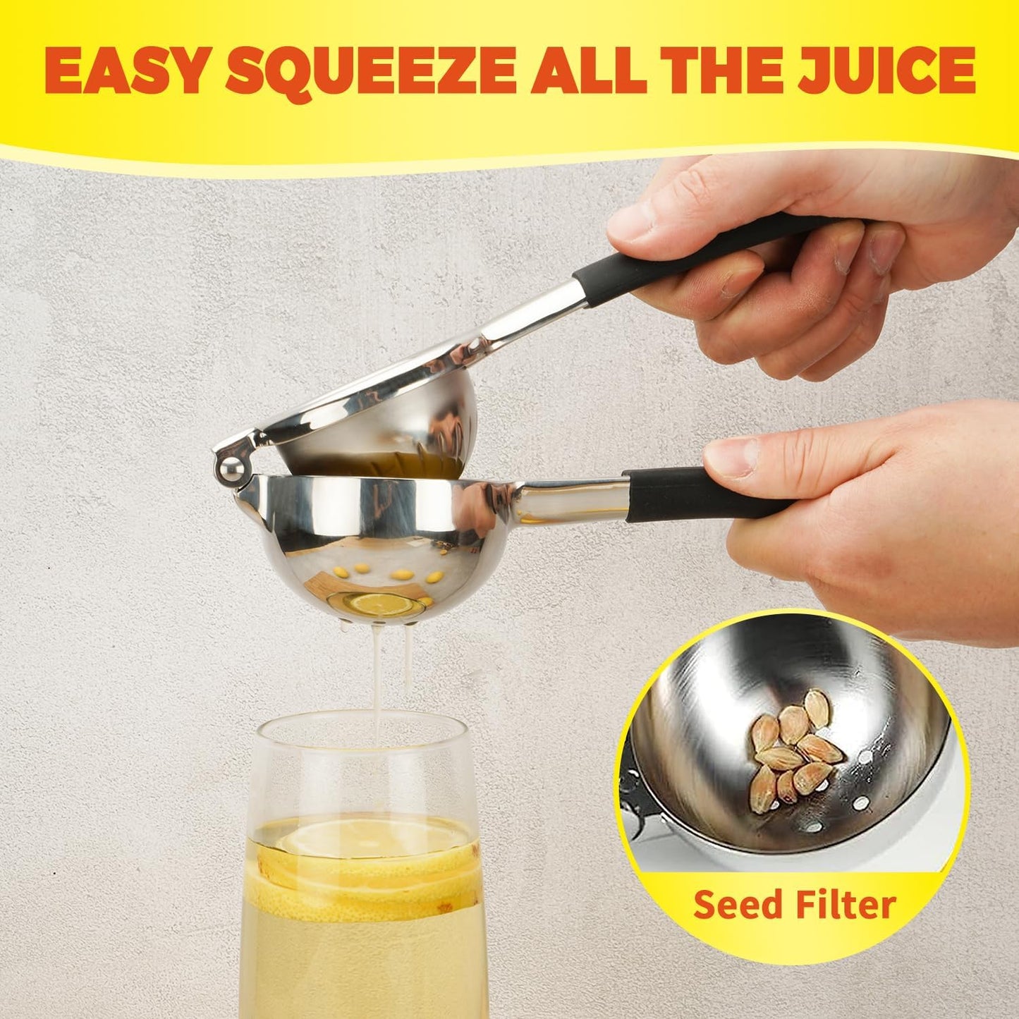 Lemon Squeezer,304 Stainless Steel Citrus Press Juicer,Non-Slip Grip Design Manual Juicer,Heavy Duty Manual Citrus Press Juicer & Lime Squeezer-Silver & BLack