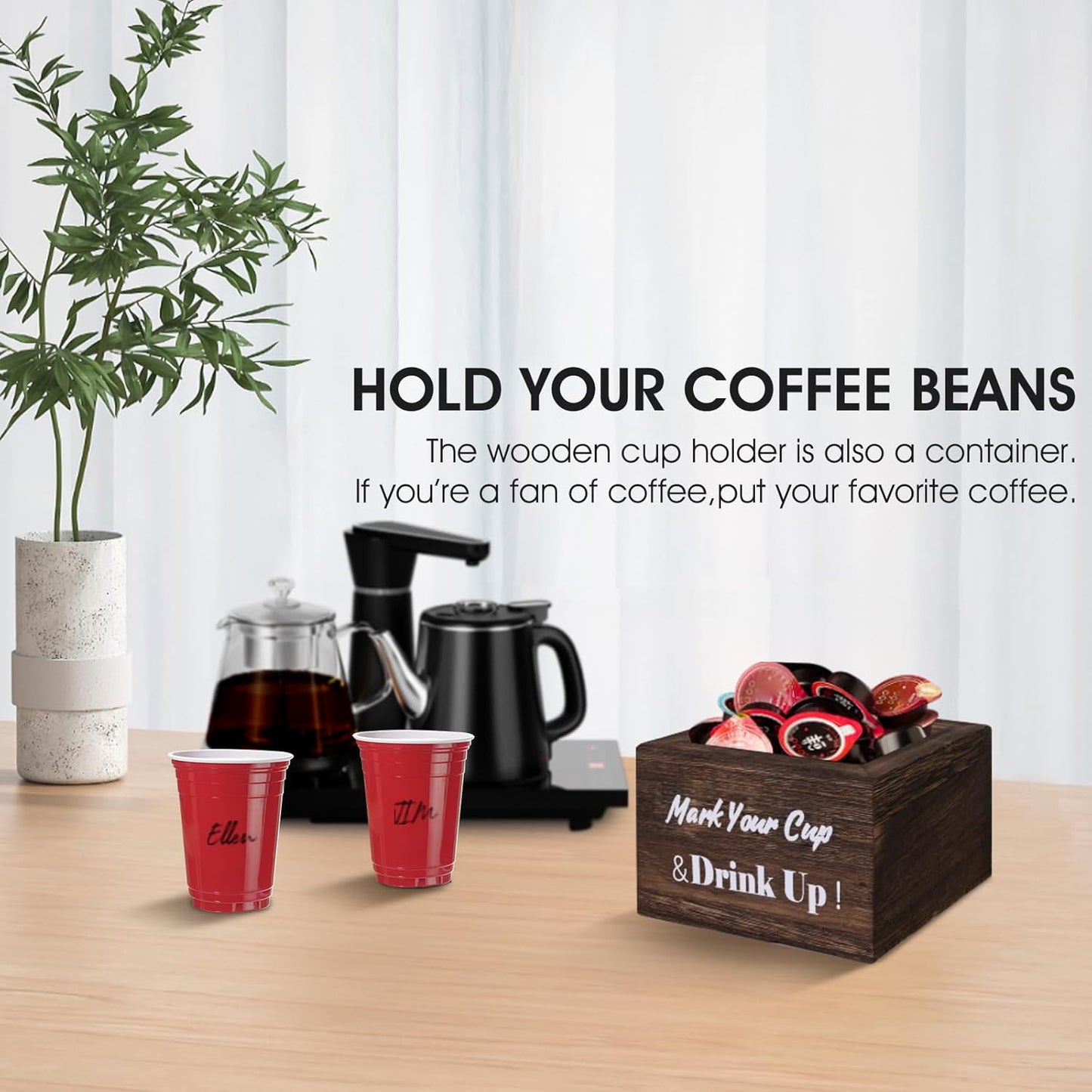 Wooden Cup Holder for Party & Wedding - Rustic Disposable Cup Holder for Bar, Kitchen, Countertop, Home & Office, Brown